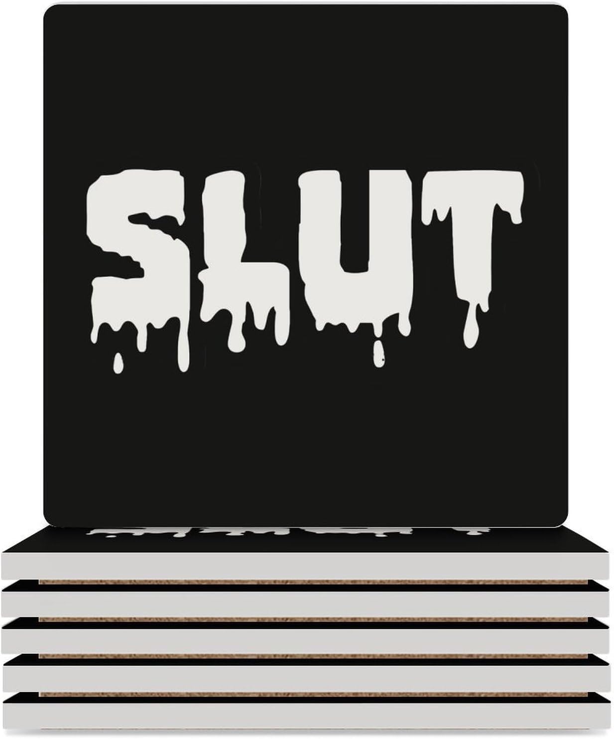 Slut Dripping Funny Ceramic Coasters for Drink Absorbent Cup Holders Tabletop Protection