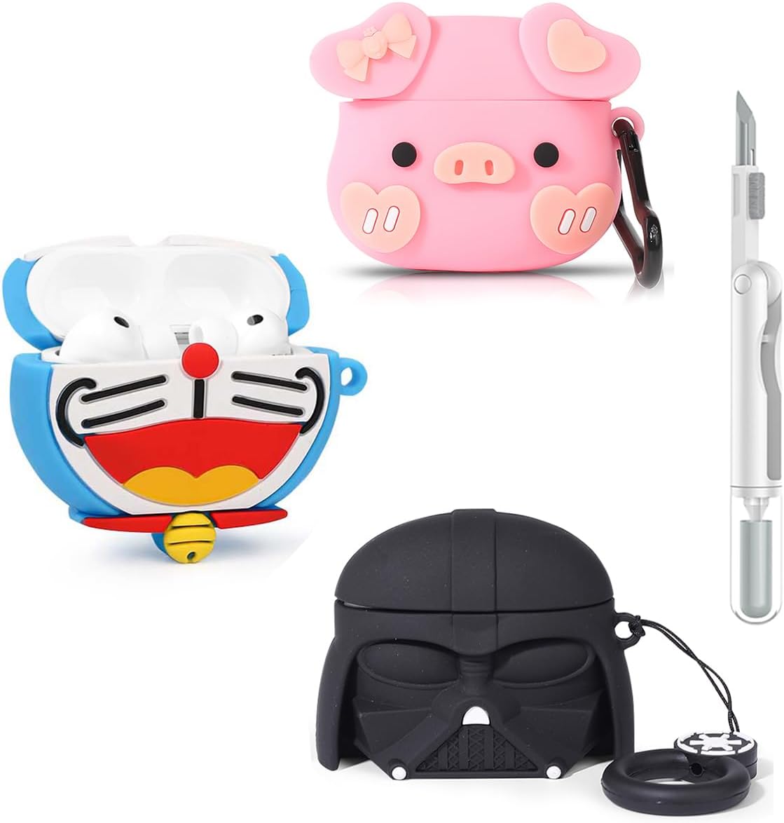 (3Pack+Cleaning Pen) Case for AirPods Pro 3rd Generation 2025 | Silicone Cover | Full Protection | Cute Cartoon Skin Design | with Cleaner Kit | Multiple Combinations Case for AirPods Pro 3 (AM+PG+BS)