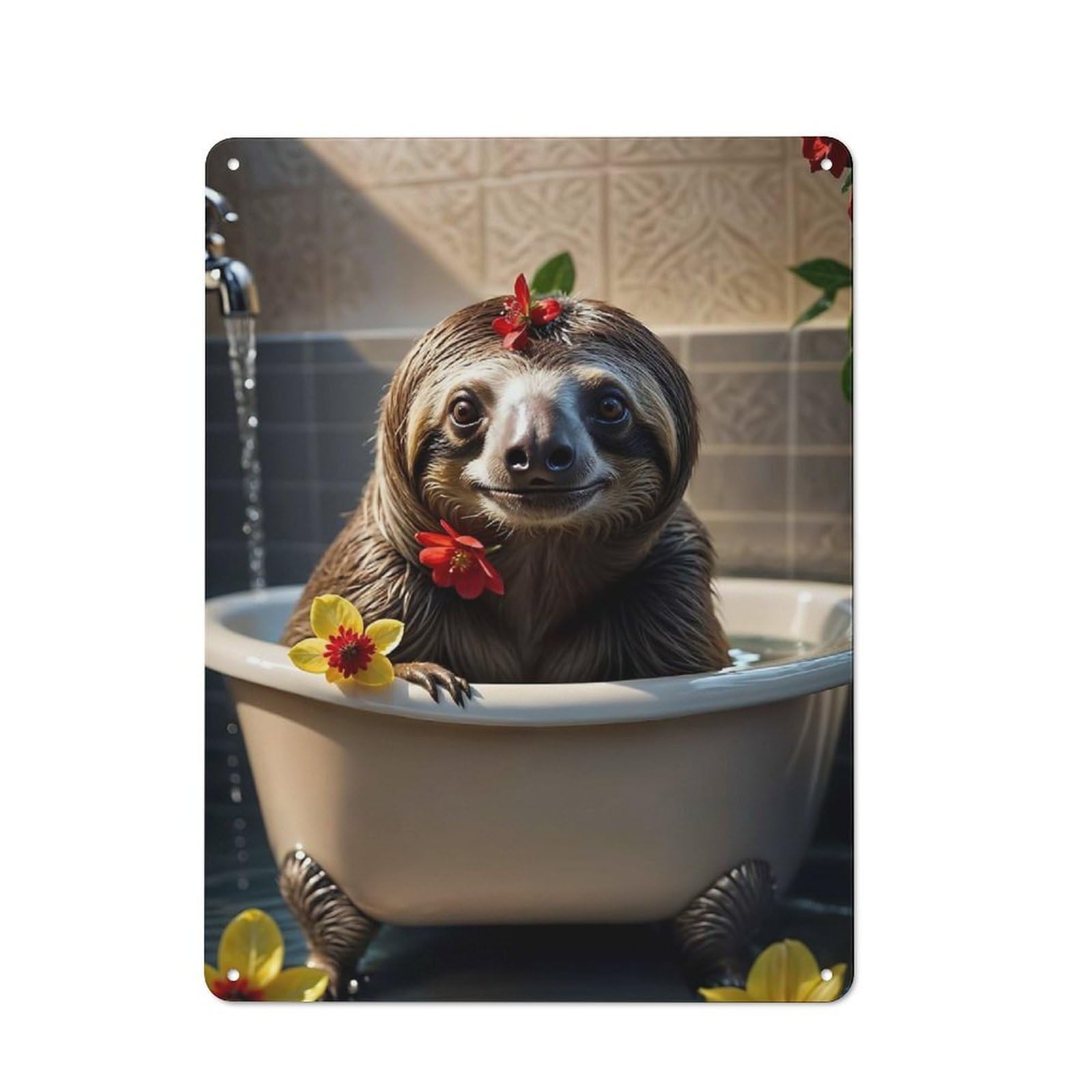 Junmoney Sloth On Bathroom Old Style Vintage Metal Sign 40X30cm, Bar Wall Plaque For Pub, Home Bar, Shed Or Man Cave