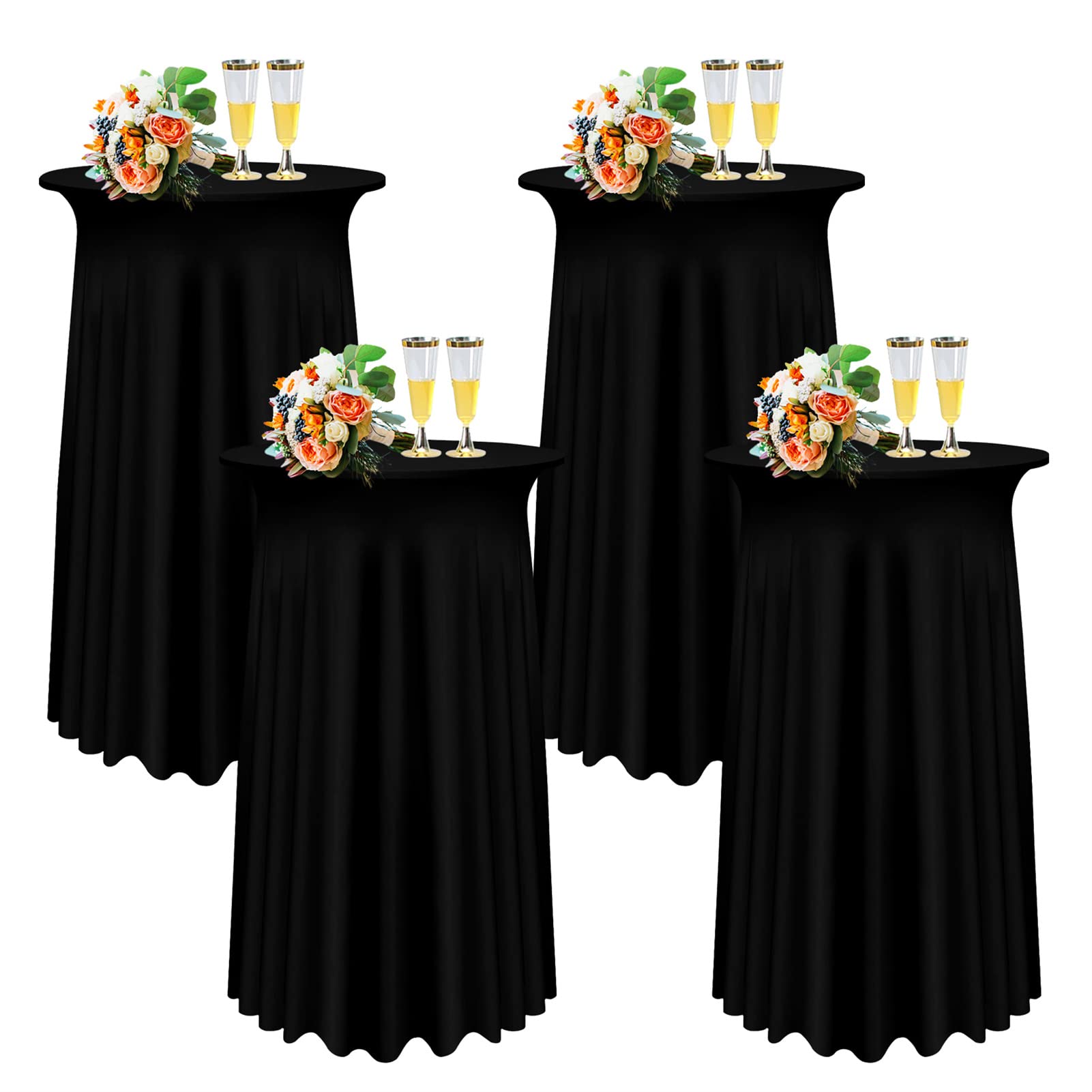 1/2/4 Paquetes De Fundas para Mesa De Cóctel,Mantel Redondo Elástico De Licra con Falda, Falda De Mesa De Cóctel para Mesa De Banquete De Boda De Fiesta (Black,4Pcs-80cm)