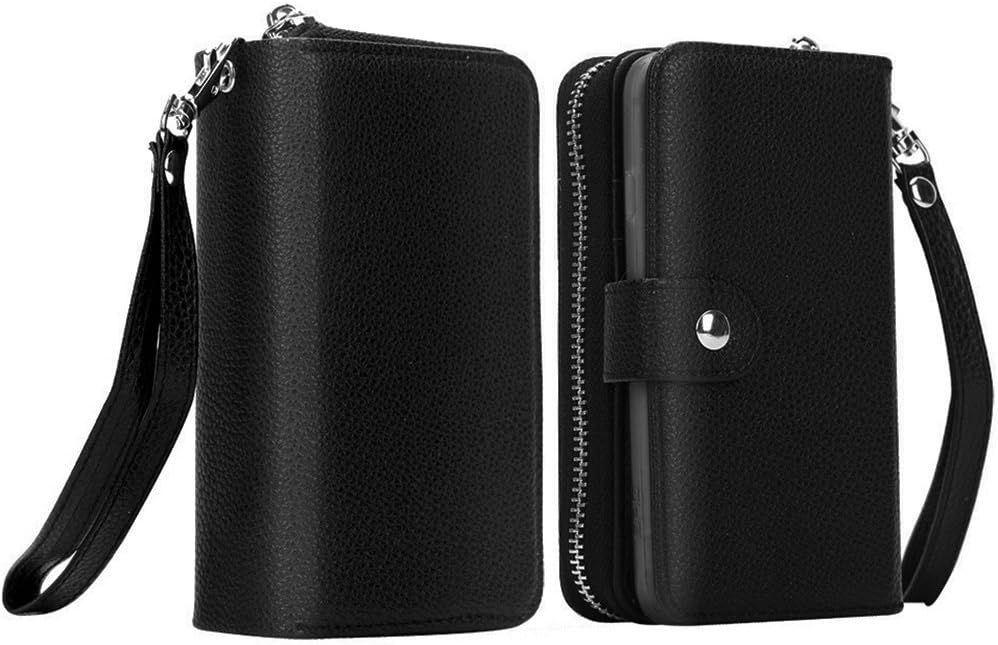 PASONOMI iPhone 8 Plus Case, iPhone 7 Plus Zipper Wallet Case, PU Leather Protective Shell Detachable Folio Flip Holster Carrying Case with Card Holder for Apple iPhone 8 Plus & 7 Plus (Black)