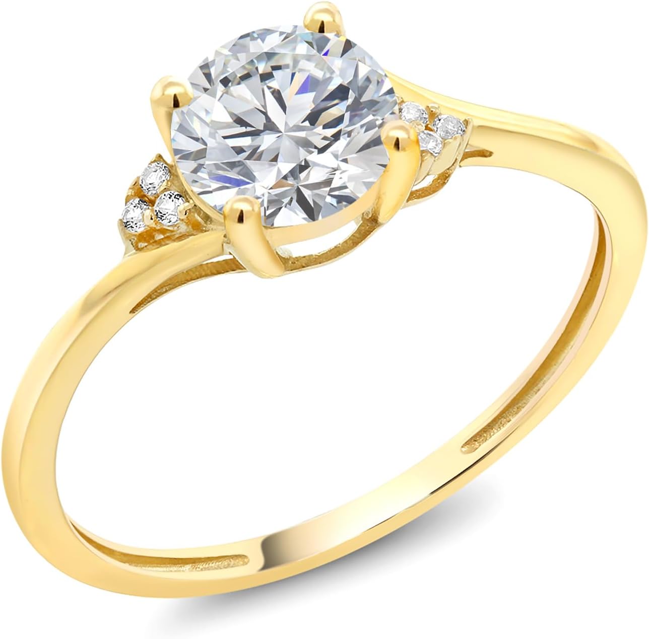 Gem Stone King 10K Yellow Gold Lab Grown Diamond Engagement Ring For Women | 0.80 Cttw | Round 6MM | Gemstone April Birthstone | DEF Color | VVS-VS Clarity