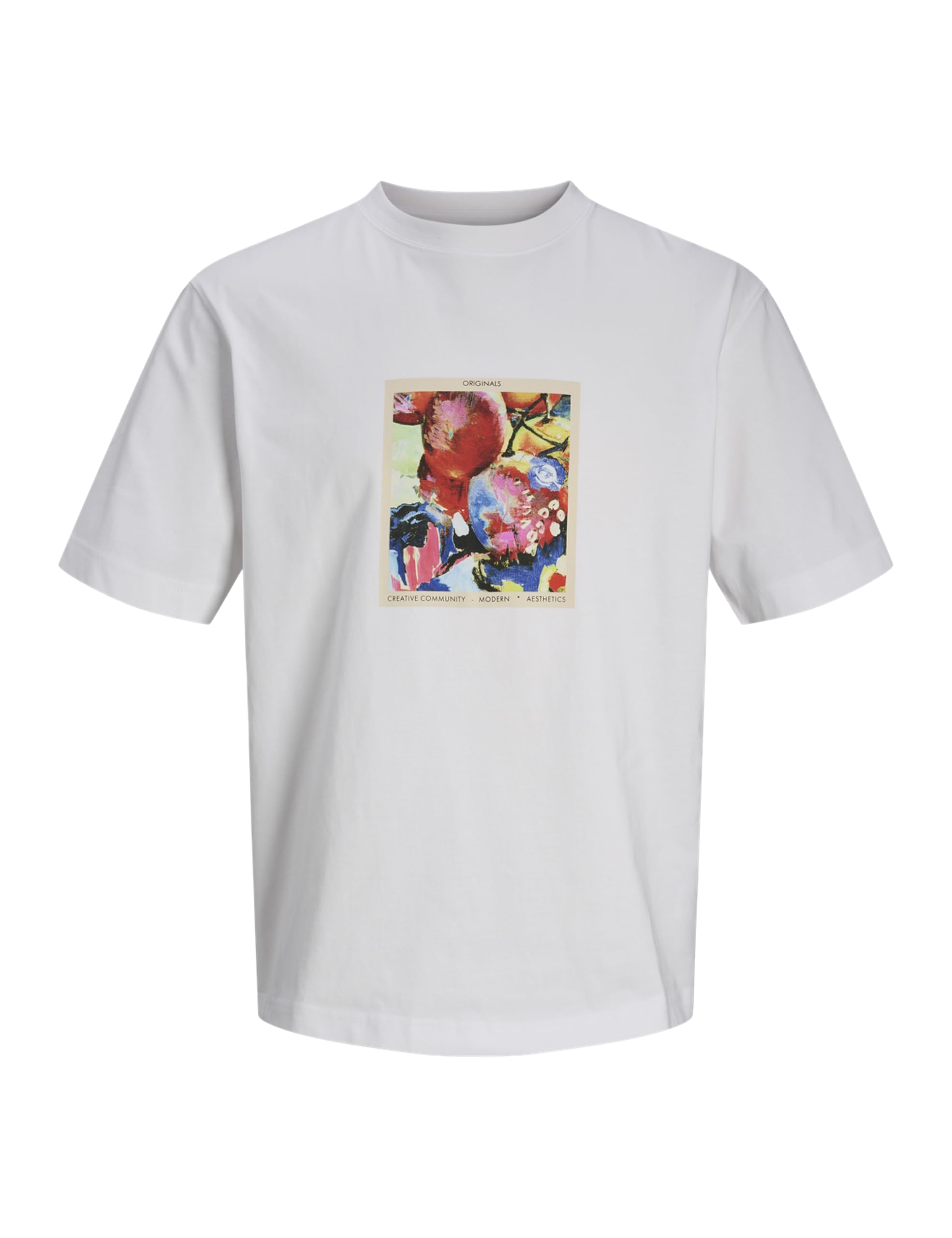 JACK & JONES Men's Jorroxbury Painting Tee SS Crew Neck T-Shirt, Bright White, M
