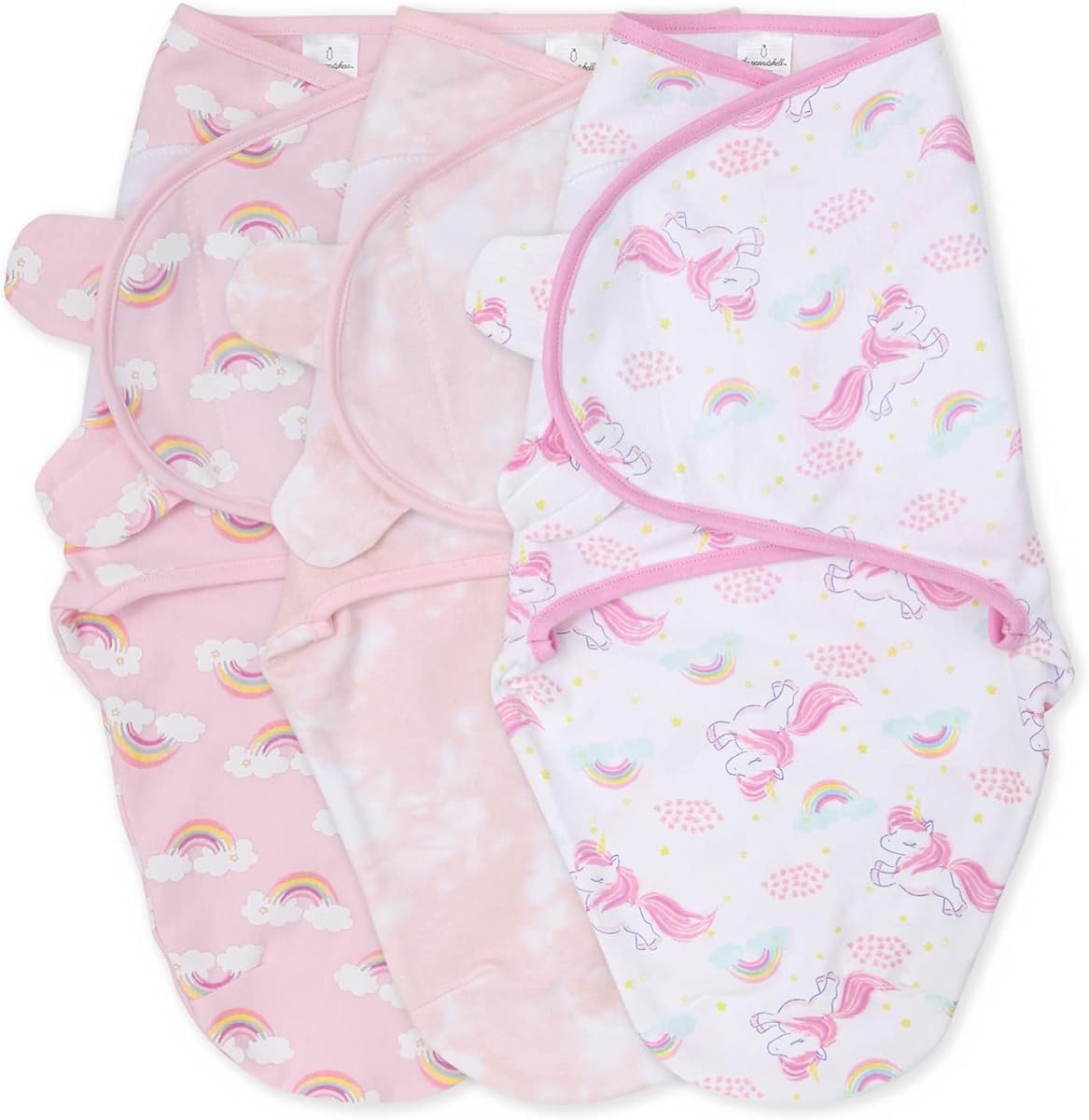 Swaddle Set for Baby Girls - Rainbow and Unicorn - 3 Pack (S/M - 0-3 Months)