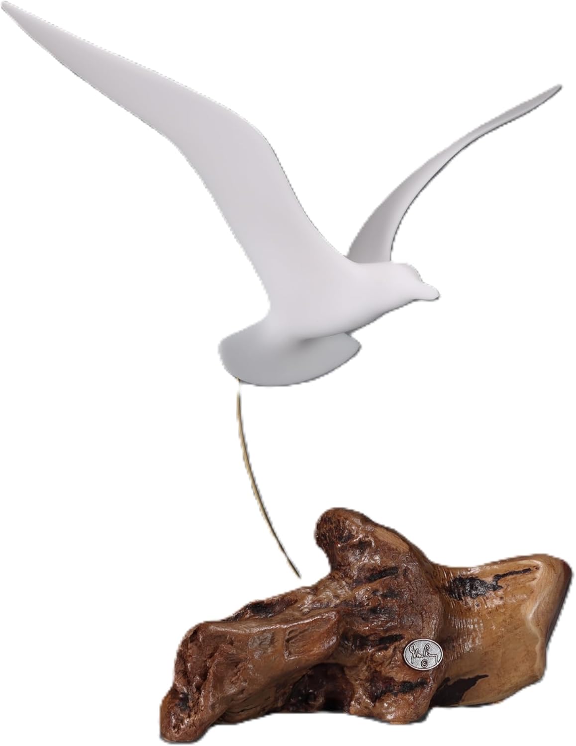 Seagull Sculpture by John Perry on Polished Burl 14 in Wingspan Wings up Style. Signed