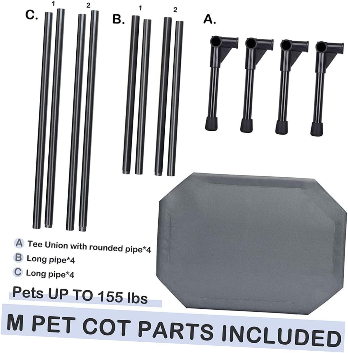 HANABASS Elevated Dog Cot with Detachable Design Washable Pet Sleeping Bed for Home Grey Supports Moisture Control and Easy Storage