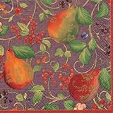 Entertaining with Caspari Luncheon Napkins, Decorated Pears Aubergine, Pack of 20