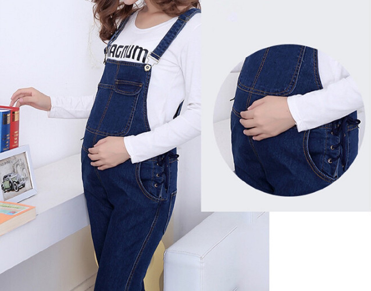 Damen Umstandshose Trägerhose Jeans