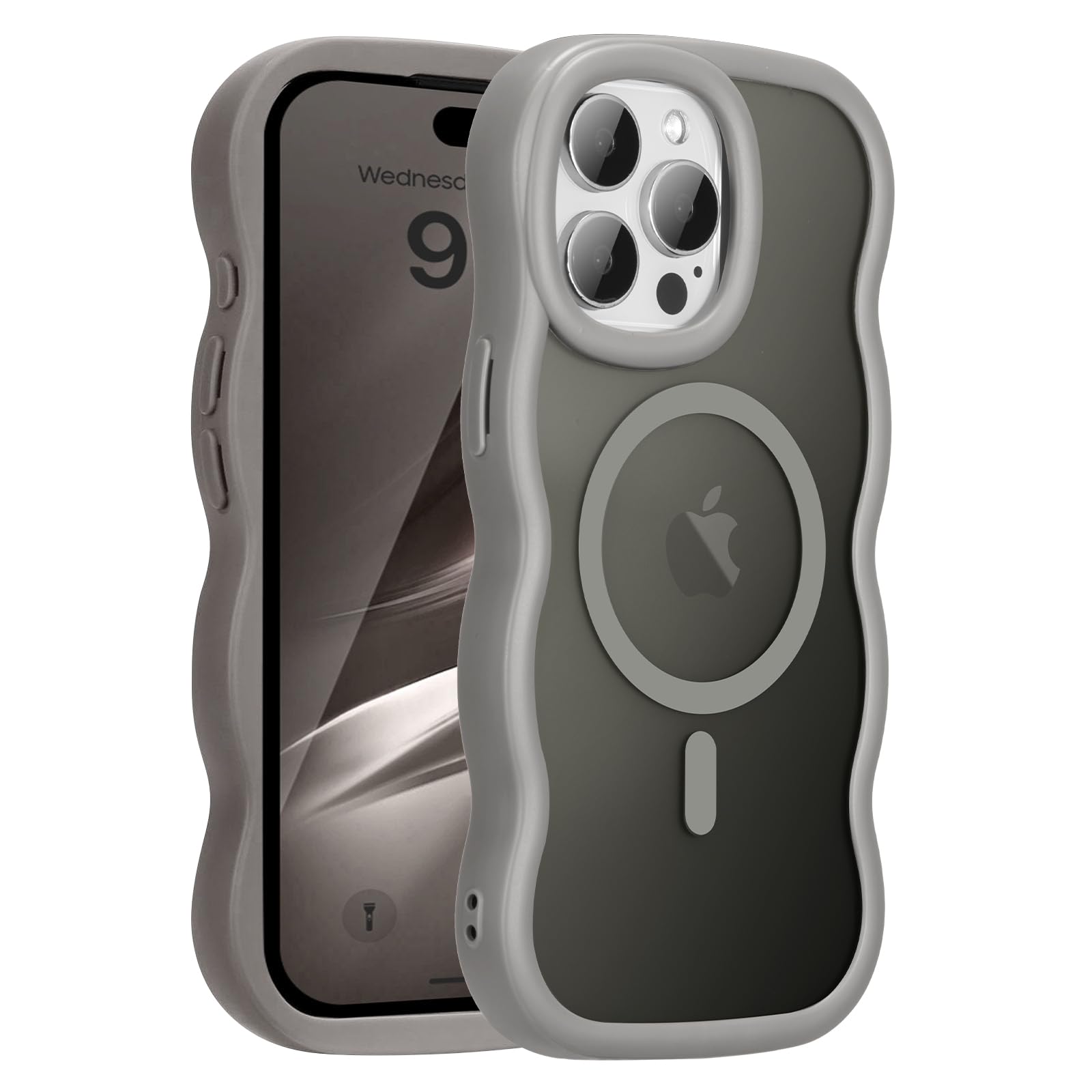 UEEBAI 対応 iPhone 14 Pro 用の ケース 透明 TPU ウェーブデザイン スマホケース クリア 可愛い 人気 おしゃれ ケース MagSafe対応 薄型 軽量 耐衝撃 波型 バンパー スマホケース - グレー
