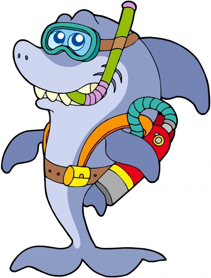 Wallmonkeys Shark Scuba Diver Wall Decal Peel and Stick Graphic (60 in H x 46 in W) WM153829