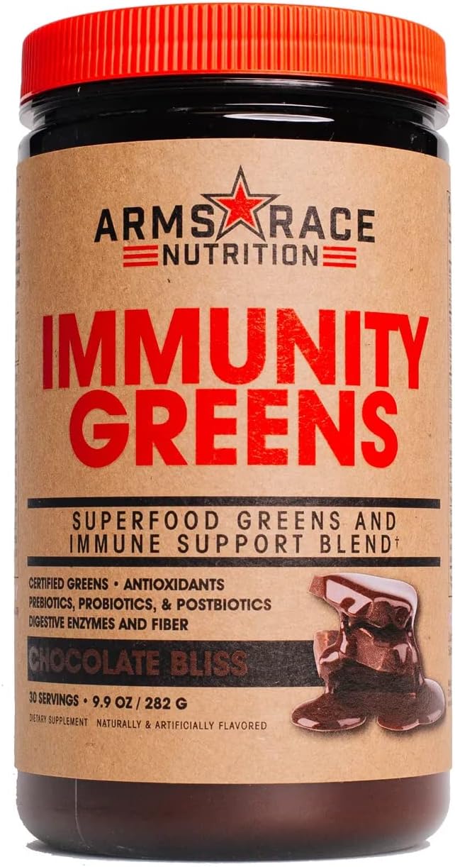 Arms Race Nutrition Immunity Greens Superfood Greens and Immune Support Blend – 9.2 oz. (30 Servings) (Chocolate Bliss)