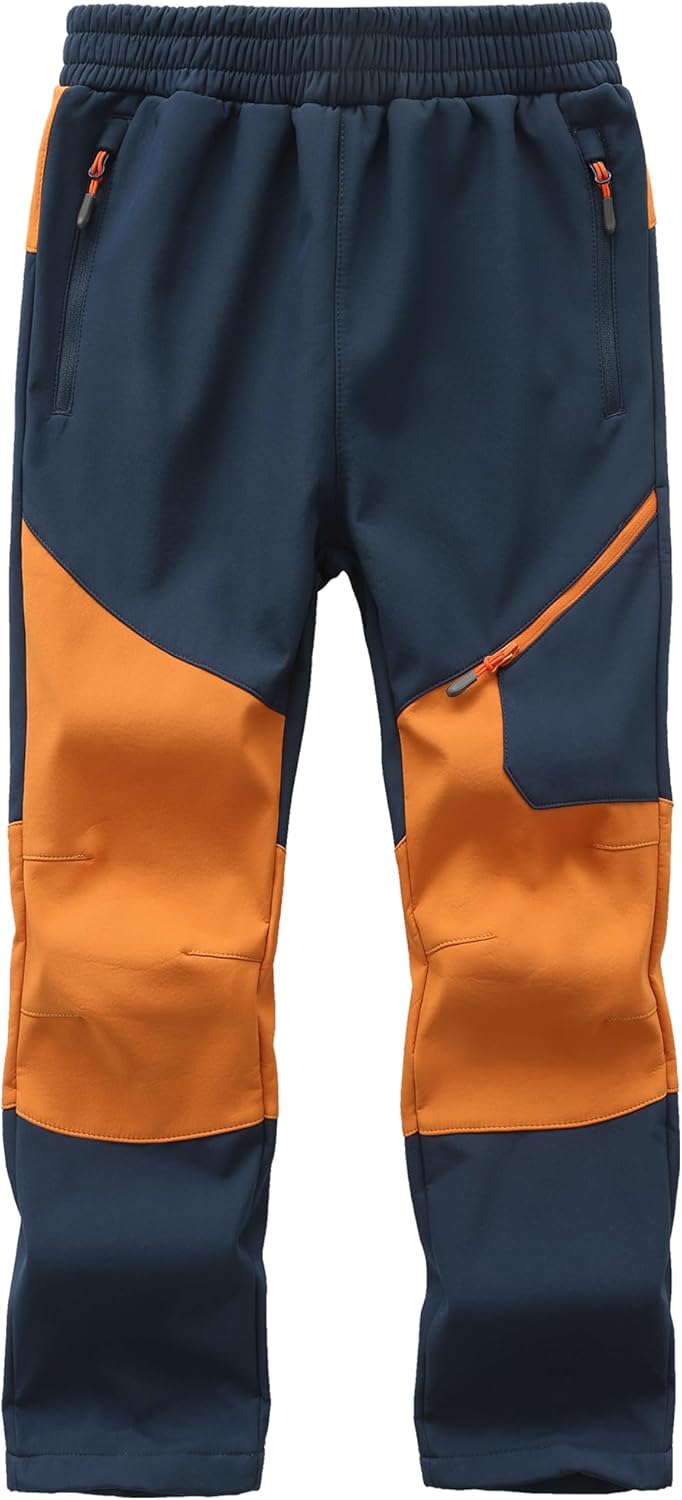 Kids Winter Pants Fleece Lined Waterproof Boys Ski Pants Thermal Outdoor Softshell with Zipper Pockets