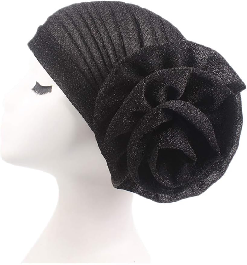Fxhixiy Women Elastic Glitter Big Flower Turban Chemo Beanie Hair Loss Chemo Cap Hat