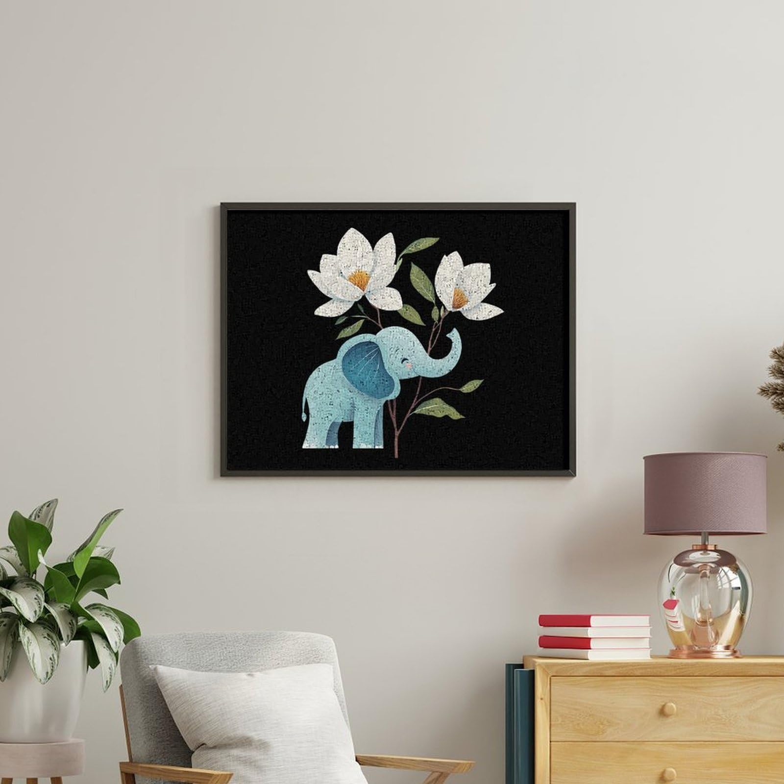 Lustiges Malen nach Zahlen für Erwachsene, Motiv: Elefant, Magnol, Blumen, Baumwolle, digitales Ölgemälde, Heimdekoration, Geschenk, 50 x 65 cm