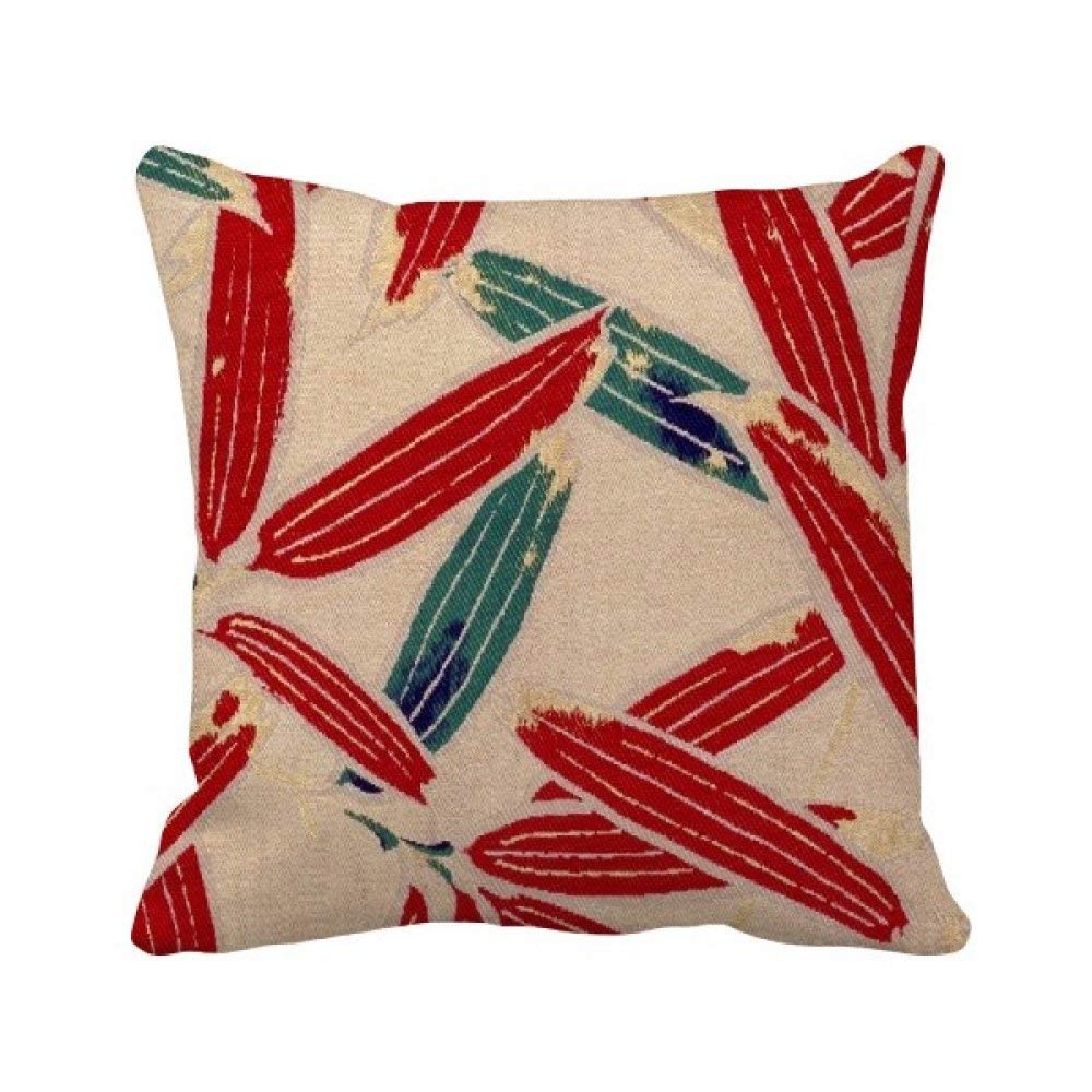 Housse de coussin motif ukiyoe rouge bleu en tissu jacquard robuste