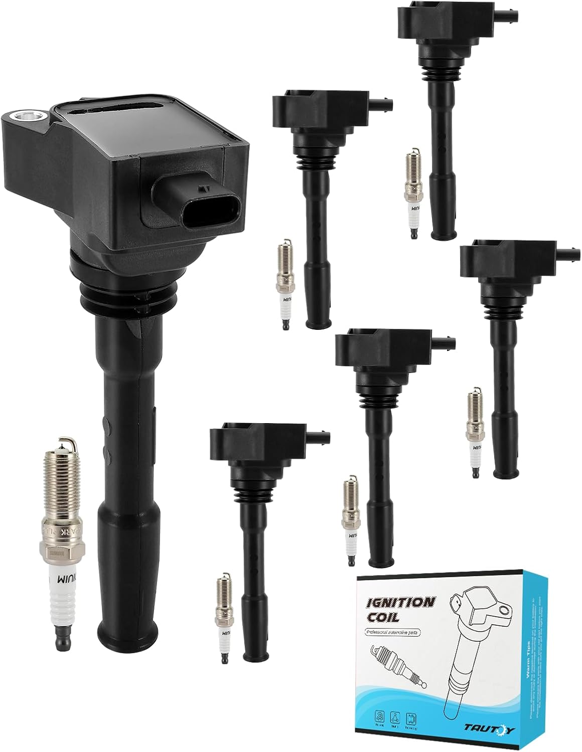 Set of 6 UF827 Ignition Coil Pack & Spark Plugs (2.7L 3.0L) For Ford F-150 Bronco Edge Explorer Police Interceptor Utility,For Lincoln Aviator Nautilus,2018-2024,#DG567, DG583, DG588