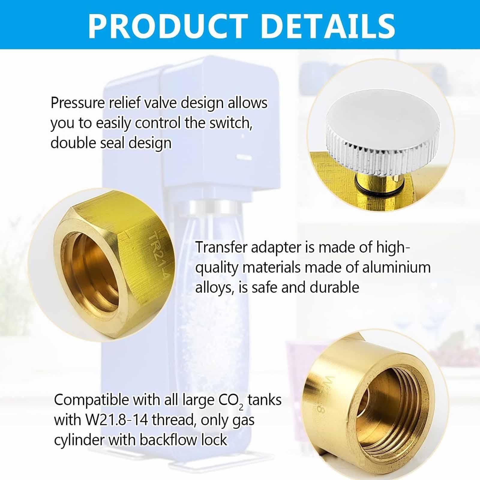 Adattatore per Ricarica Bombola di CO2, Accessori per Macchine per Bevande Analcoliche, Compatto, Connettore per Bombola di CO2, per Macchine per, Tr21 4 a W21.8 14