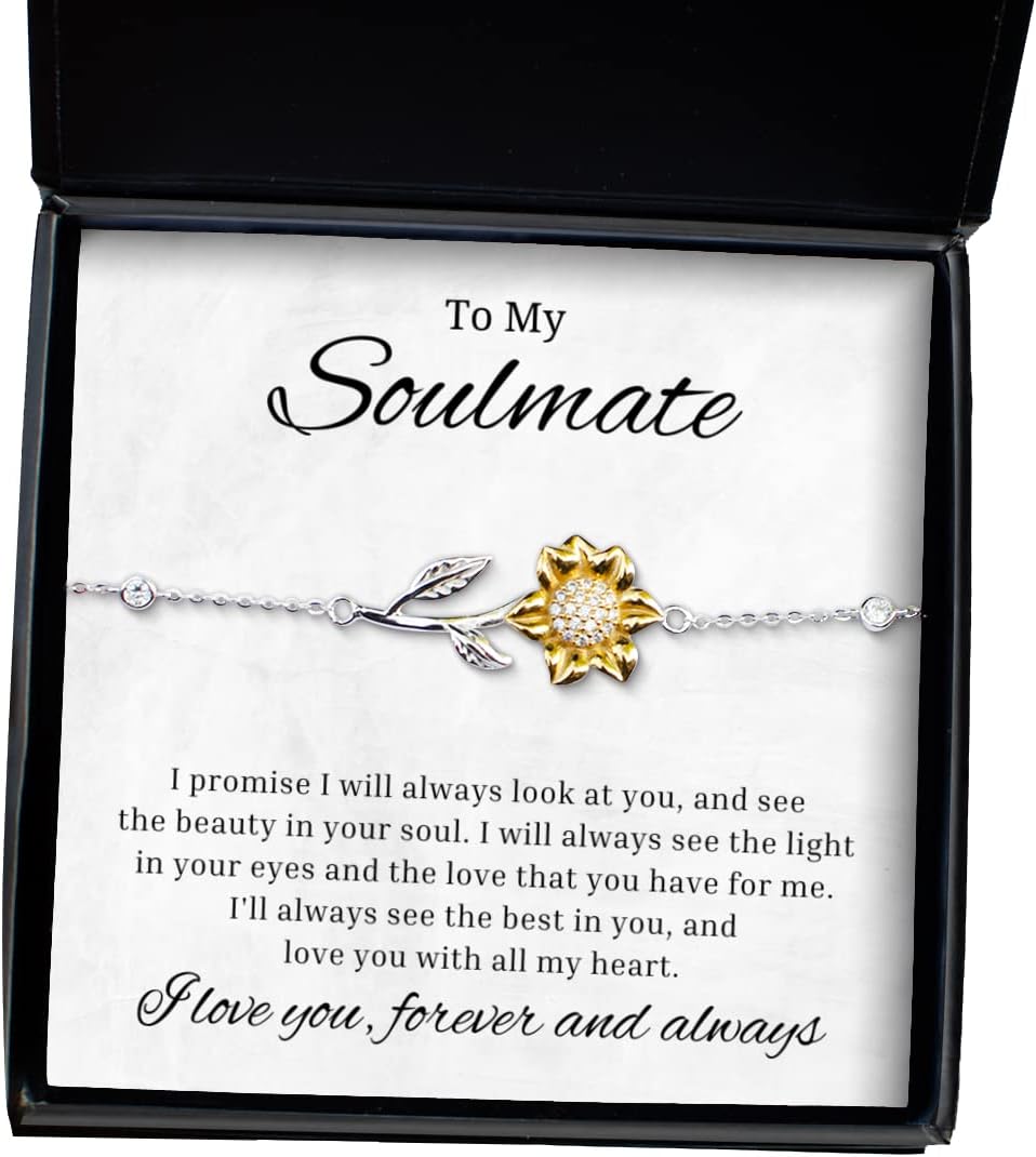 to My Soulmate Sunflower Bracelet, I Promise I'll Always Look at You, Best Birthday Gifts, Engagement Gifts, Wedding Gifts for Wife, Valentines Day Gifts for Her