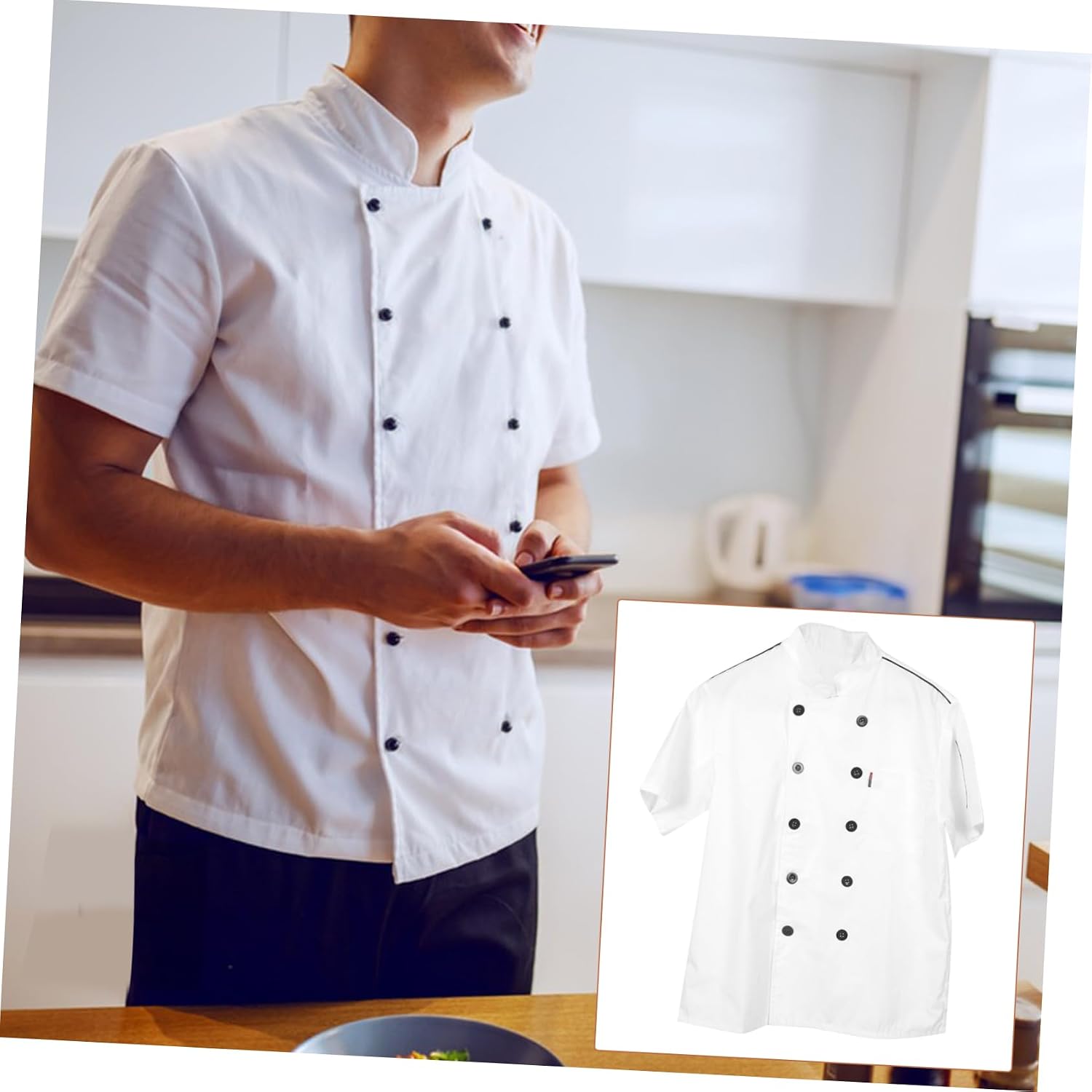 VALICLUD Chef Work Clothes Chef Jackets for Men Blacks Sleeve Chefs Uniform Kitchen Chef Coat Men Same Cook