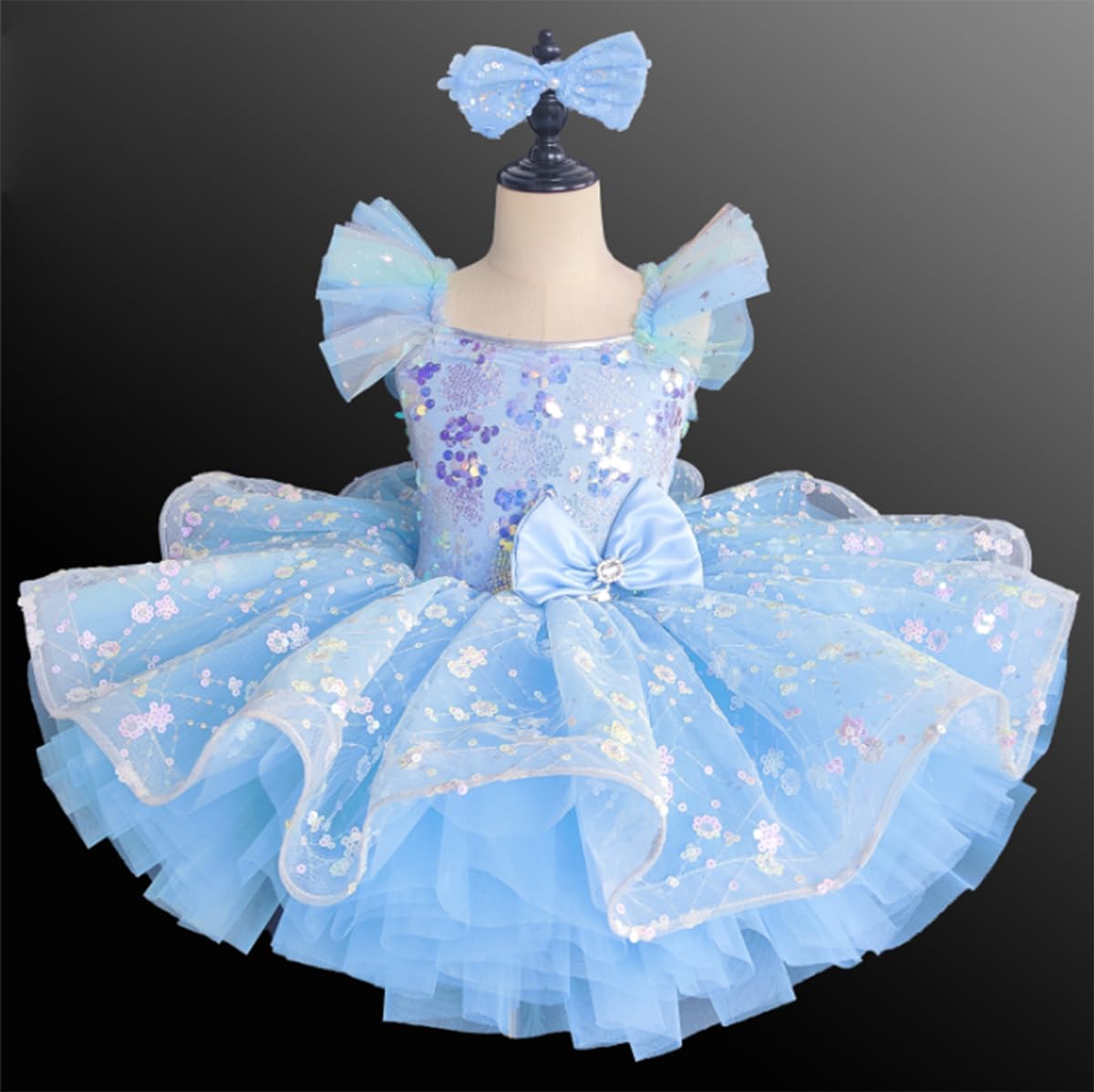 Ballerina-Kostüm für Mädchen, Tüll-Tutu, Ballett-Wettbewerbskleid | Tutu Kinderkostüm Kleiner Schwan mit Rüschenärmeln Spitze Stickerei und Pailletten