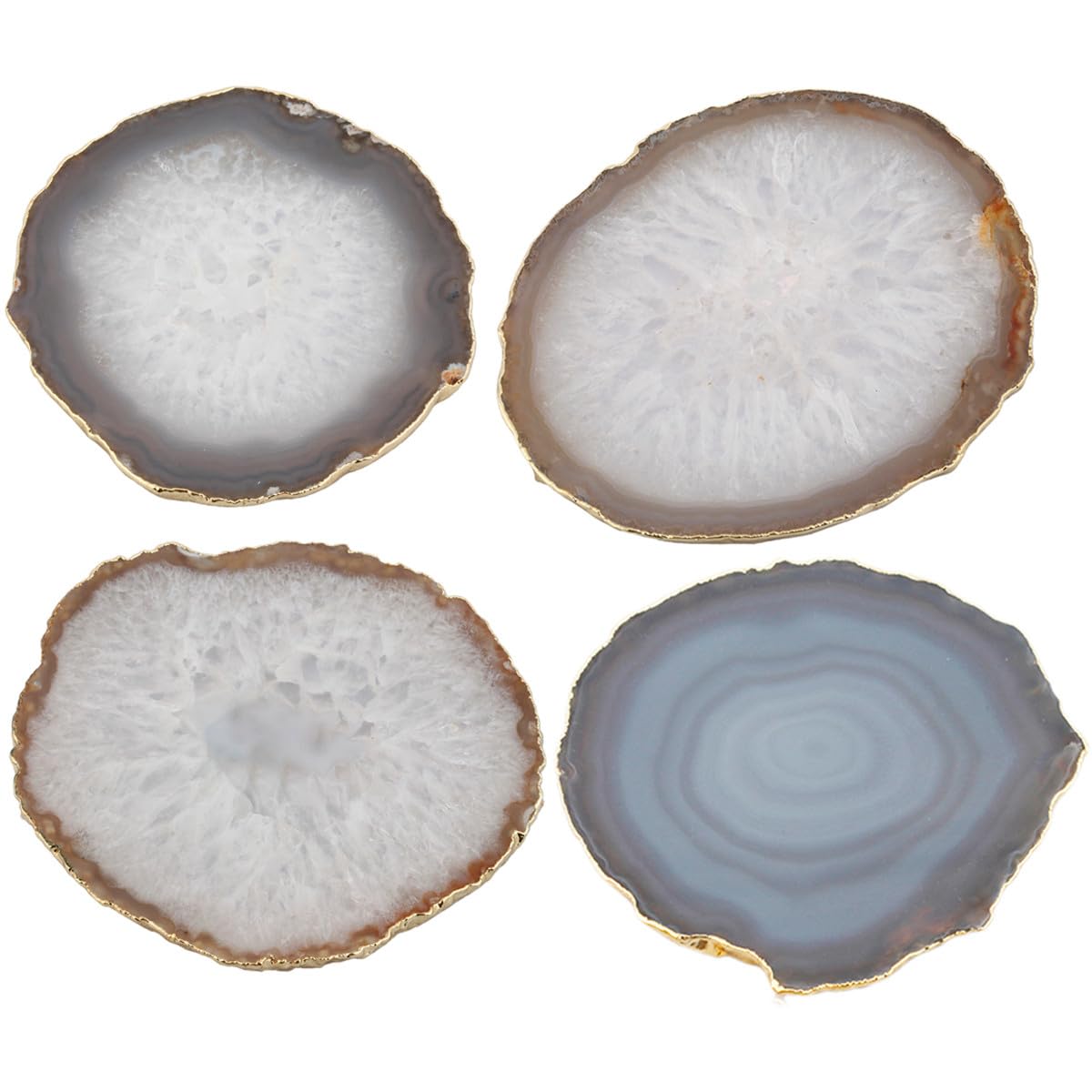 Nupuyai 2pcs Natural Agate Slices Cup Mats Coasters for Drink Irregular Crystal Stone Coaster Set Place Cards for Wedding Home Decor 3.1"-3.9" - Image 3