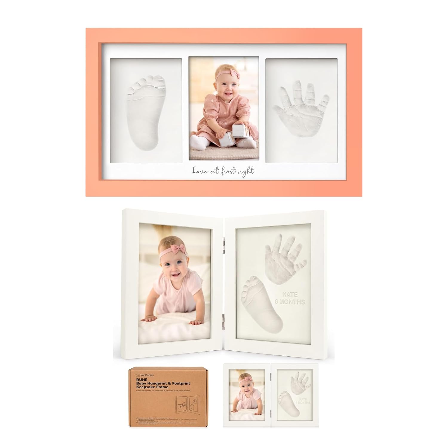 KeaBabies Baby Hand and Footprint Kit and Inkless Baby Handprint And Footprint Kit Frame - Prints Duo Photo Frame for Newborn - Personalized Kids Picture Frame for Newborn