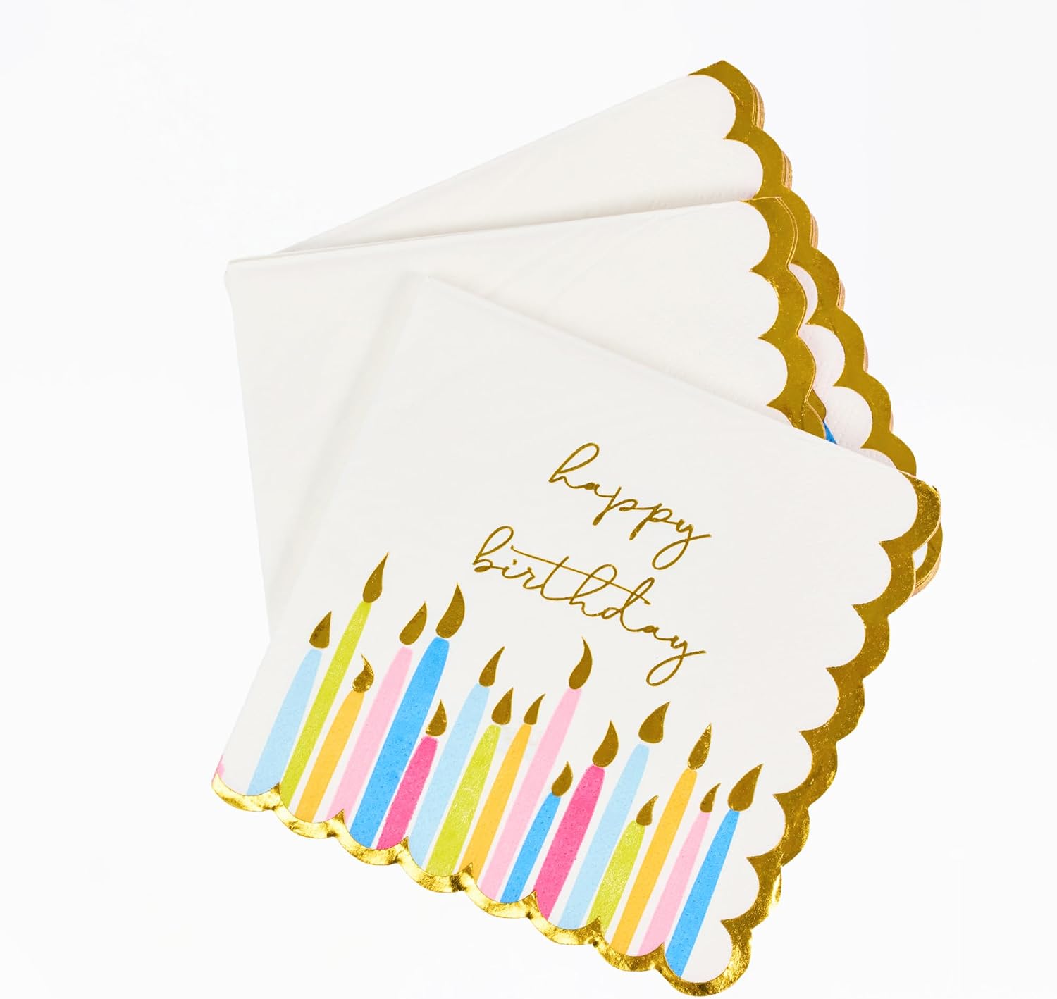 Pink and Green Block Print Cocktail Napkins (20-Pack, 5 x 5 Inches) – Premium 3-Ply Scalloped Paper Beverage Napkins with Striped Borders – Floral Garden Party, Bridal Shower, and Spring Tableware
