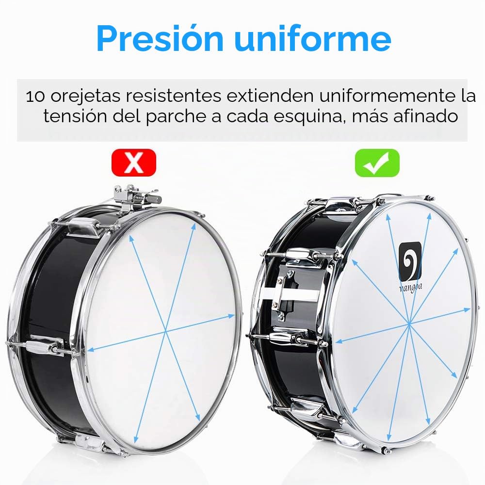 Vangoa Tambor de Caja Tarola Snare Drum 14 Pulgadas para Profesionales, Estudiantes y Principiantes Llave de Afinación, Baquetas y Almohadilla de Práctica Tambor Acústico de Madera