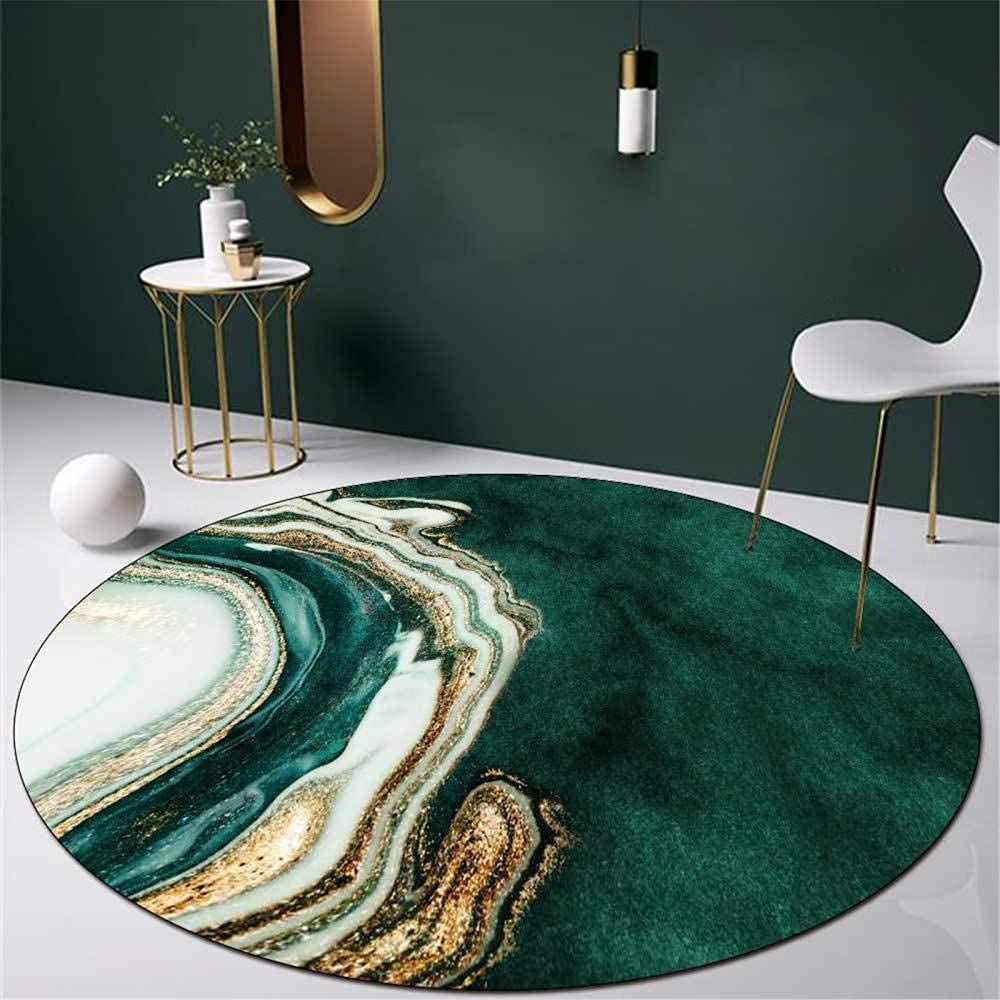Tapis vert et or rond moderne abstrait pour réchauffer un sol de salon carrelé