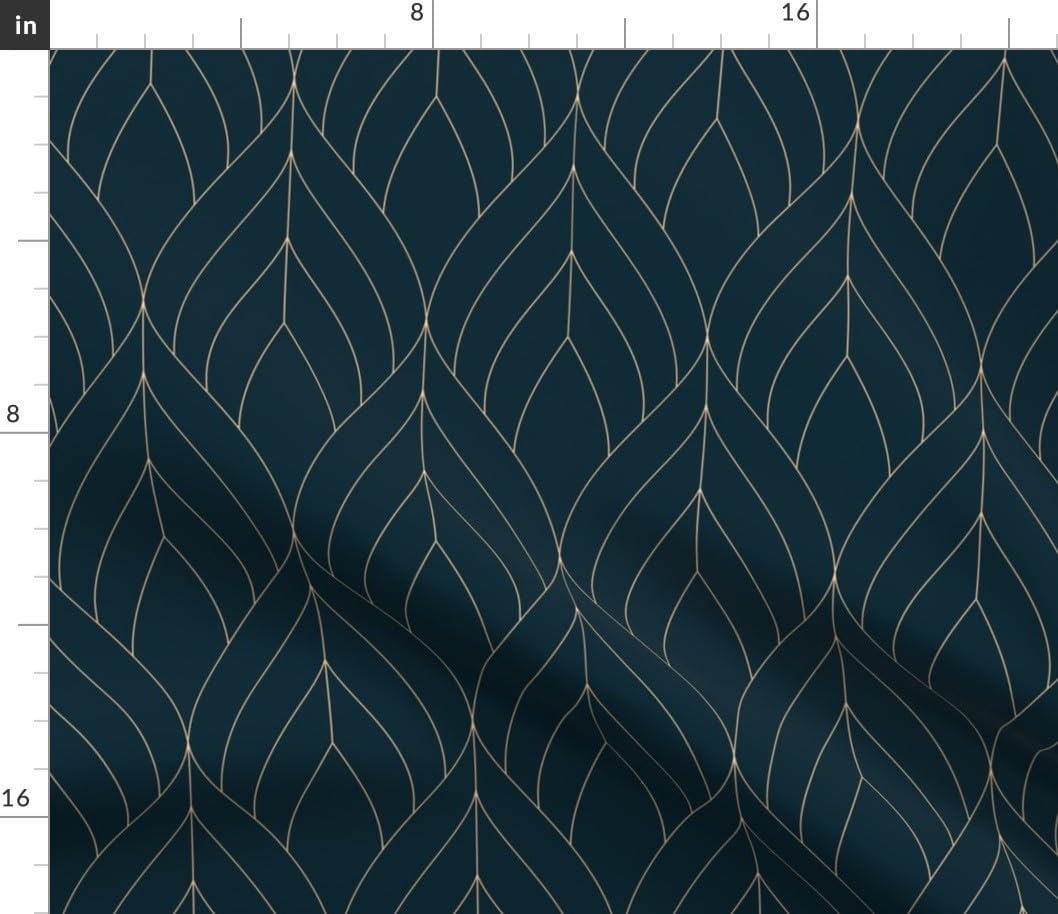 Spoonflower Fabric - Dark Teal Art Deco Flower Petal Simple Elegant 1920 Printed on Petal Cotton Fabric Fat Quarter - Sewing Quilting Apparel Crafts Decor