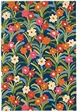 Dash and Albert Playful Posies Navy Hand Micro Hooked Wool Rug, Runner-2.5 X 8 Feet, Multi/Blue Flor