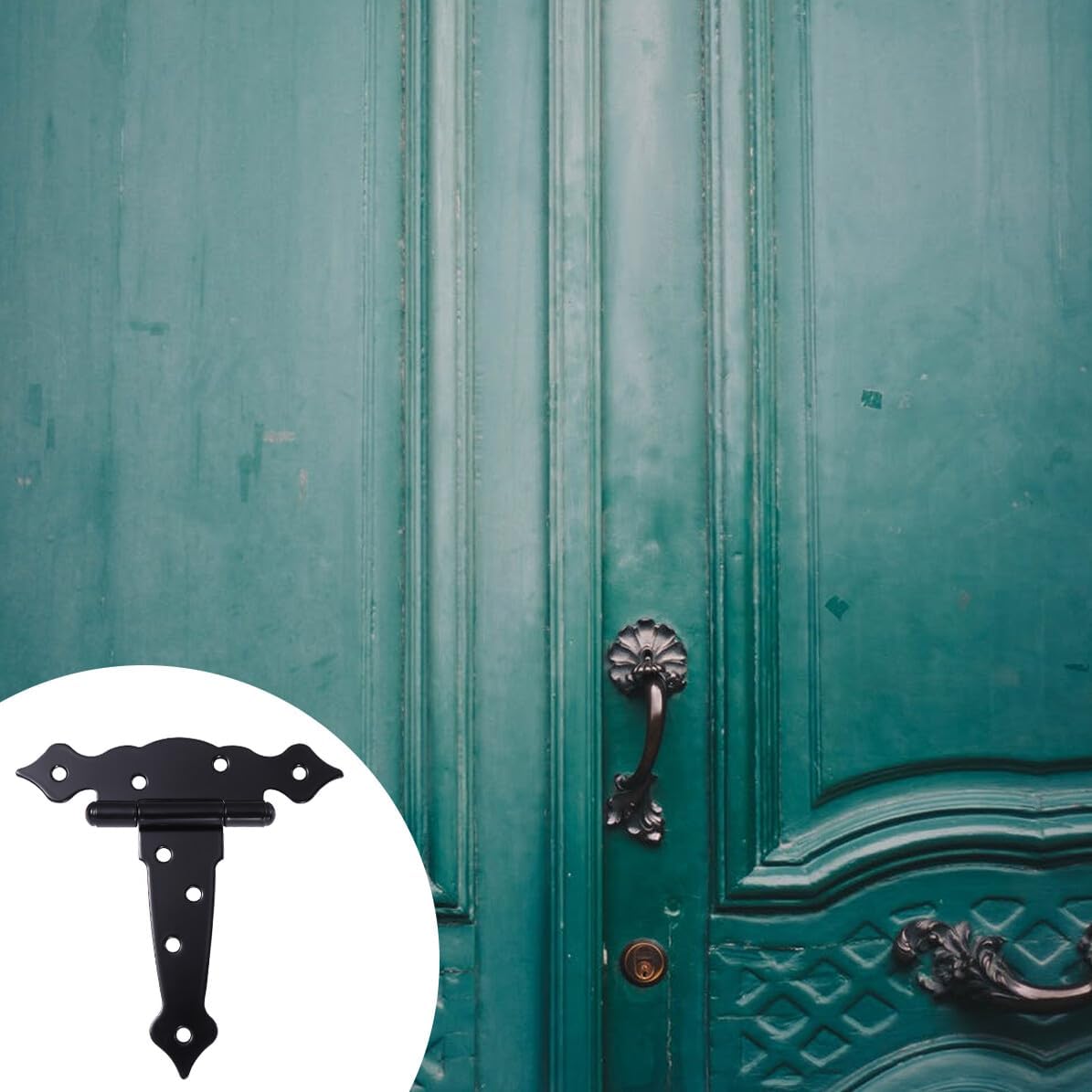 3pcs Heavy Duty T Shape Door Hinge Black Rustproof Decorative Strap Hinges for Wooden Gates Sheds Barns Garages with Corrosion Resistant Iron Construction and Screw for Stable