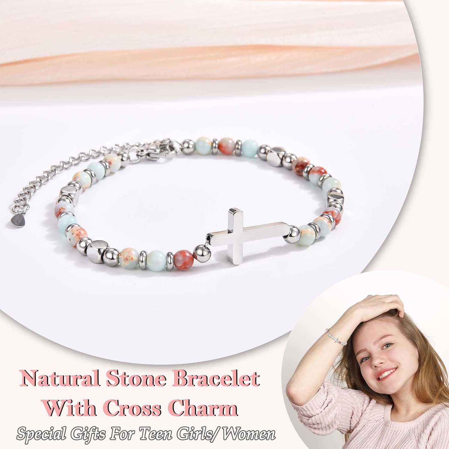 Teen Girl Gifts Trendy Stuff Christian Religious Christmas Stocking Stuffers Cross Bracelet for Women Girls Jewelry Valentines Day Easter Baptism Confirmation Holy Communion Birthday Graduation Gifts - Image 2