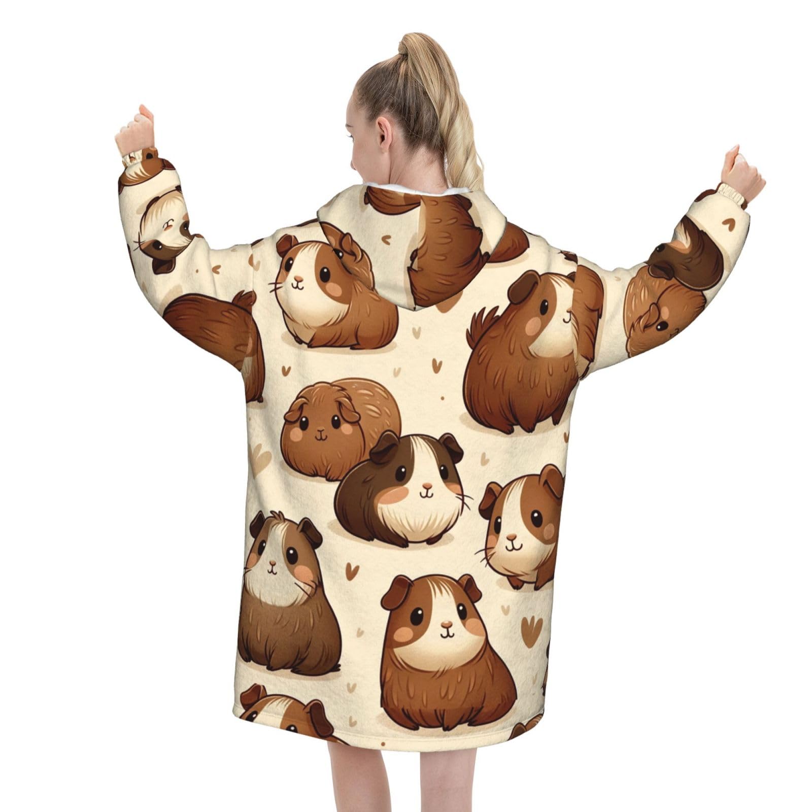 Oversized Flannel Wearable Blanket Hoodie For Adult Lovely-Guinea-Pig Soft Fuzzy Hooded Lounging Pullover