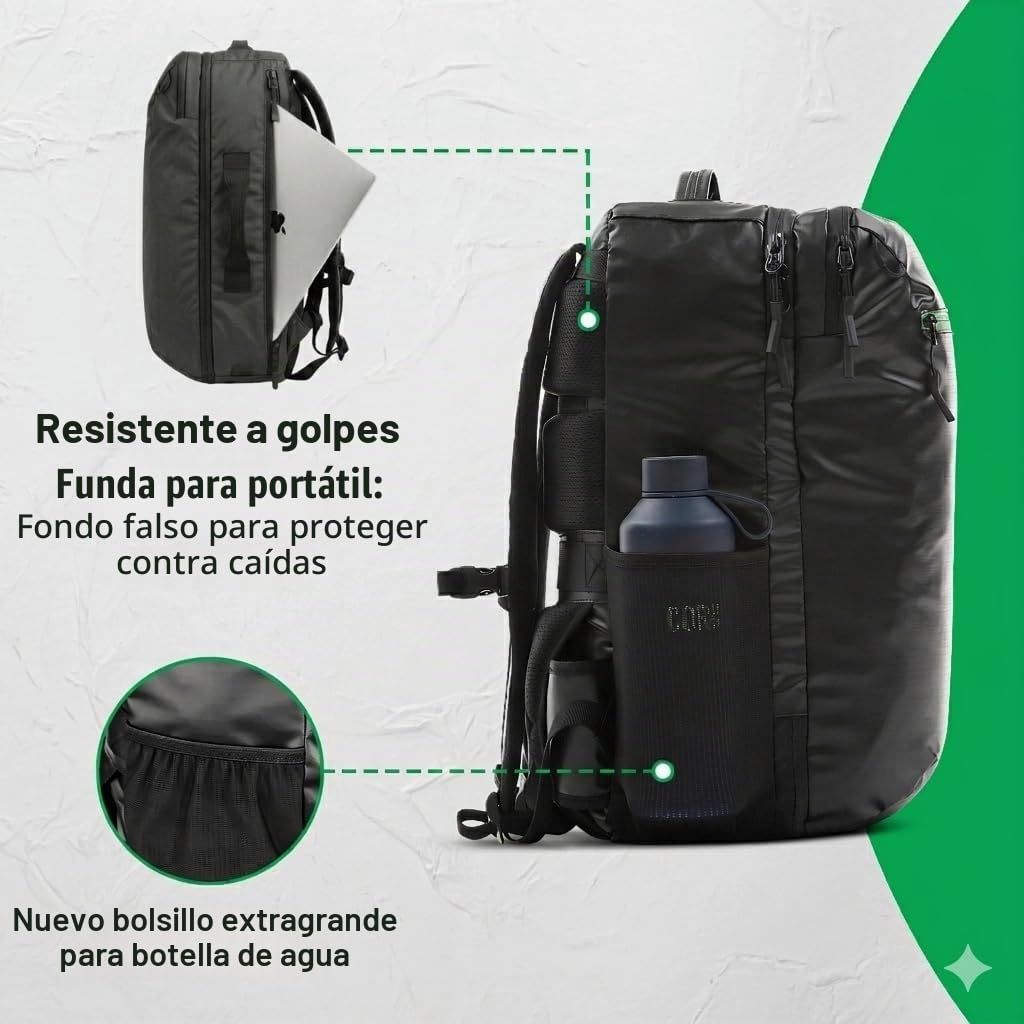 COR Surf The Island Hopper - Mochila de viaje en tamaño de equipaje de mano, cremalleras impermeables, compartimentos secretos, correas ergonómicas para el hombro, mochila para portátil, 2.0 Negro Con