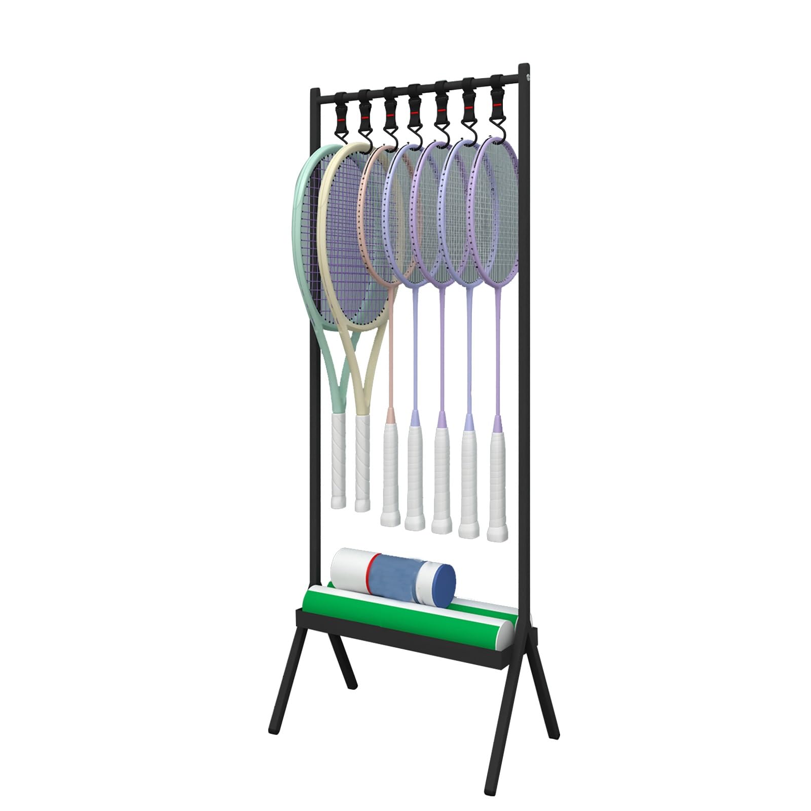 Rangement pour raquettes de badminton et tennis compact en métal noir résistant