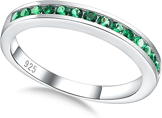 Eternity Ring for Men Women Sterling Silver Wedding Band Emerald/Sapphire/Ruby Engagement Rings VVS Moissanite Wedding Rings, Size 6 to 10
