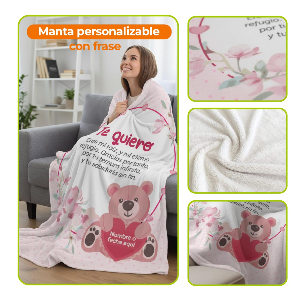Manta Personalizada con Frases y Nombre (Modelo 1, 150X230)