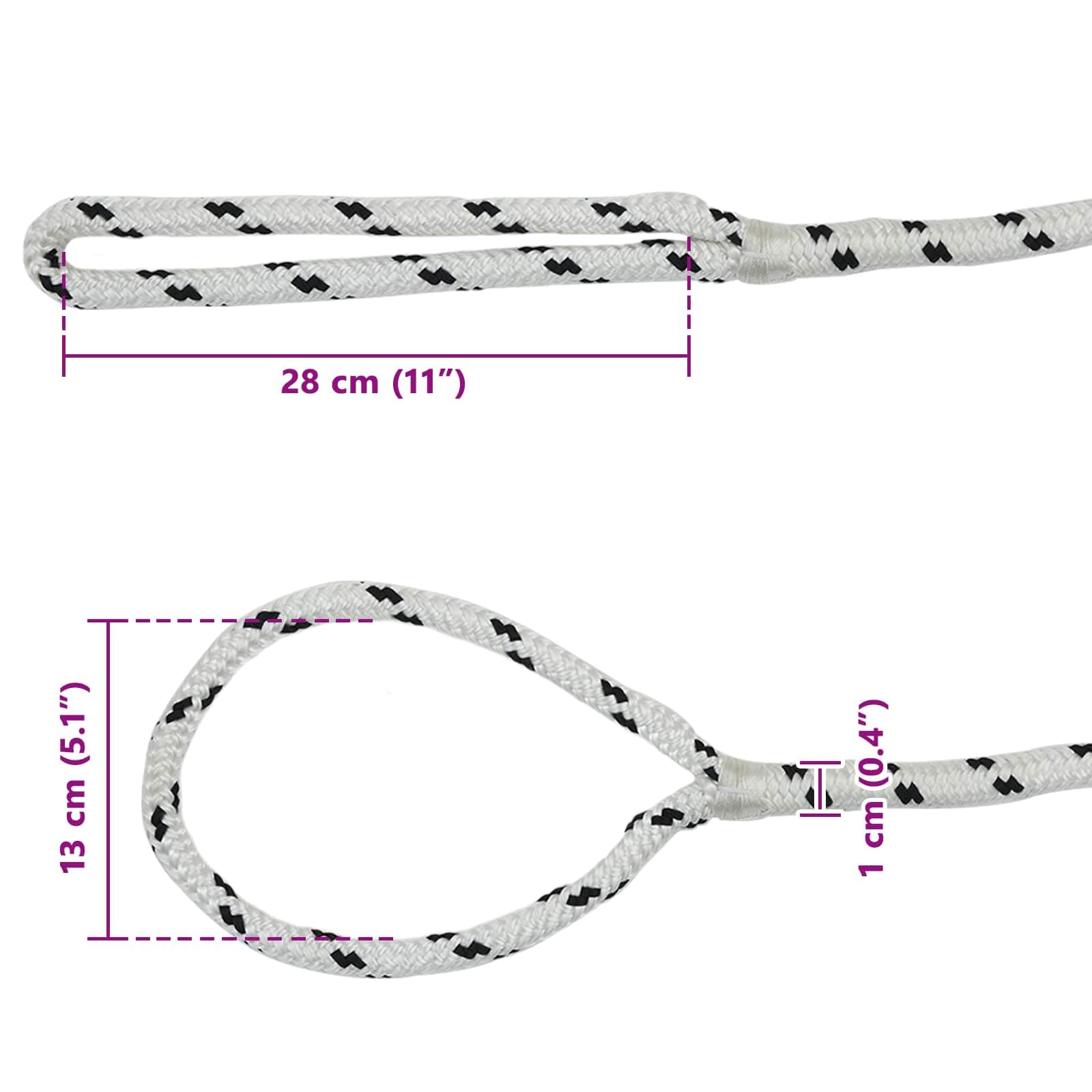 Cuerda de poliéster resistente de 12 m, 10 mm de diámetro, para barcos y jardín, resistente cuerda de amarre con extremos redondos, cuerda multiusos, color negro y blanco