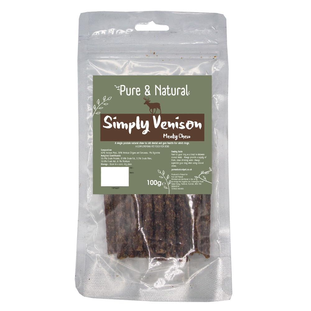 Pure And Natural Simply Venison Meat Dog Sticks - Bag 100G