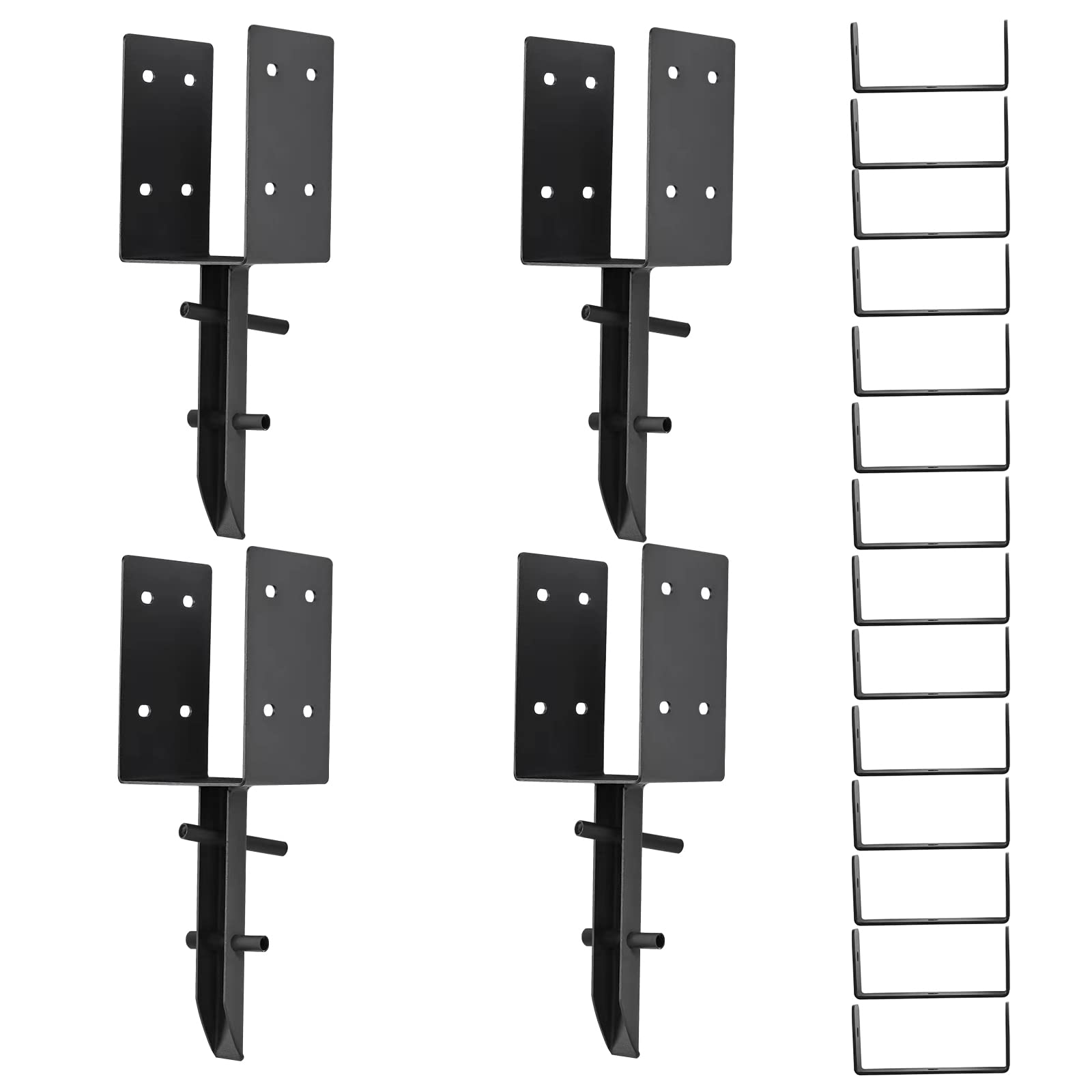 Nrspp 4x4 Concrete Post Anchor,(Inner Dia 3.5x3.5) U Shape Fence Post Holder Ground Spike Metal Black Powder Coated Post Base 4 Pack