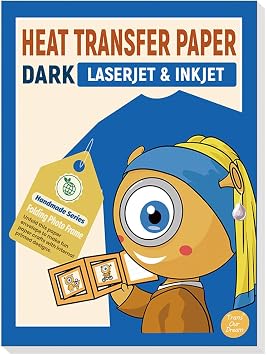 TransOurDream Heat Transfer Paper for Laser & Inkjet Printer 10 Sheets, 8.5x11", Dark Iron on Transfers for Dark Fabric, Printable Heat Transfer Vinyl for T Shirts