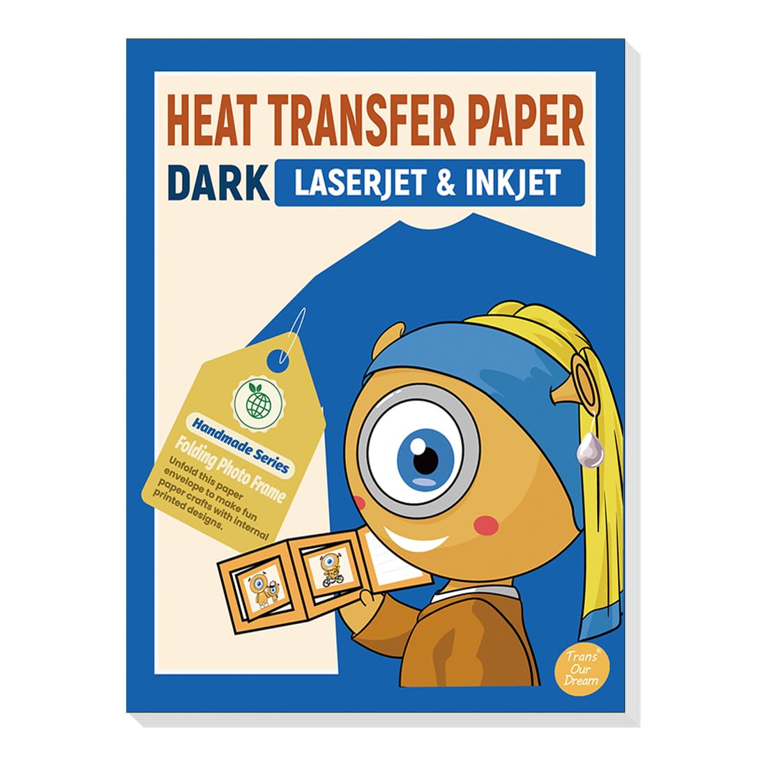 TransOurDream Heat Transfer Paper for Laser &amp; Inkjet Printer (10 Sheets, 8.5x11", Dark) Iron on Transfers for Dark Fabric, Printable Heat Transfer Vinyl for T Shirts