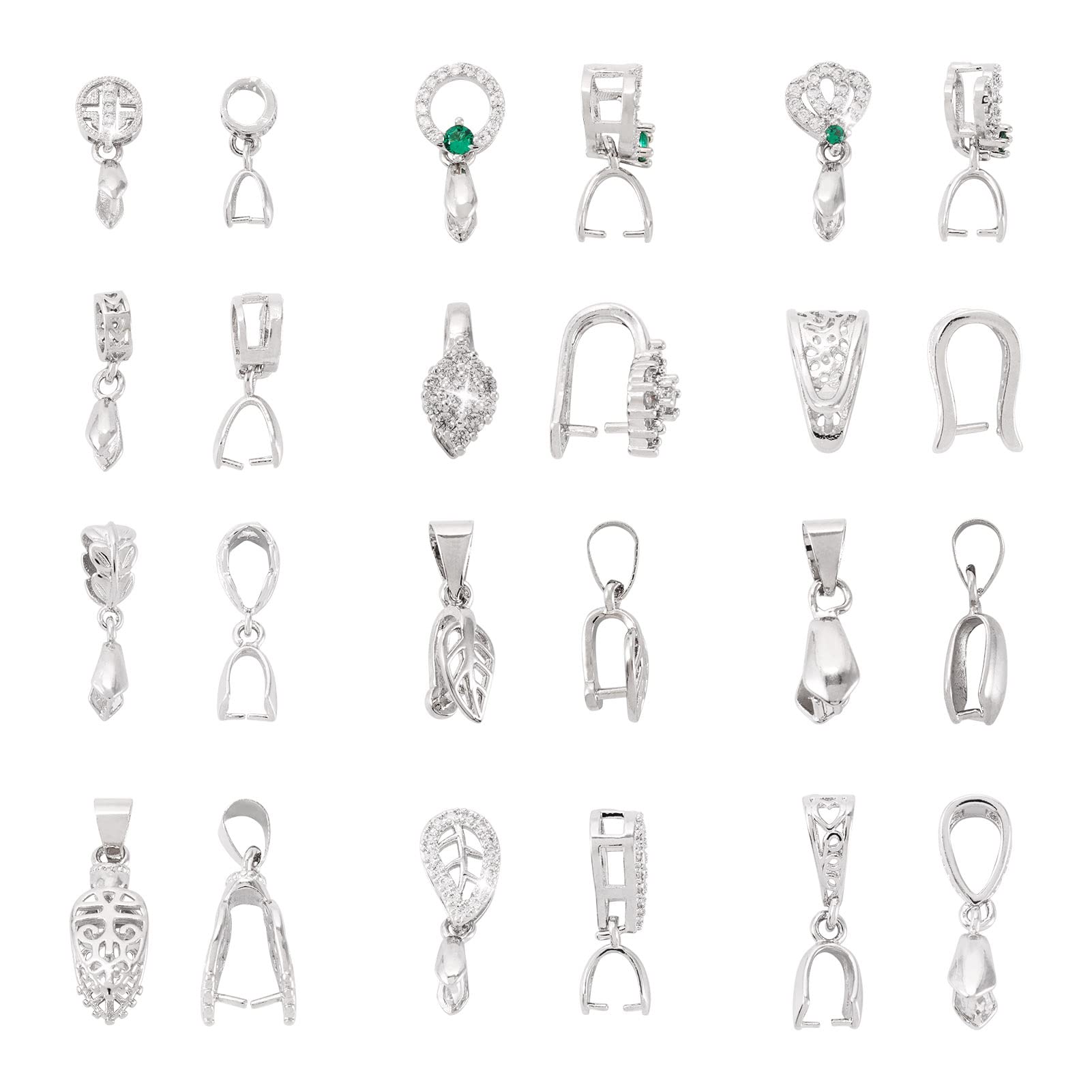 Craftdady 24Pcs Pinch Clip Ice Pick Bail Clasps Pendants Silver Connector Bead Hanger Links With CZ Stone for Drilled Dangle Charm Jewelry Making — image 1