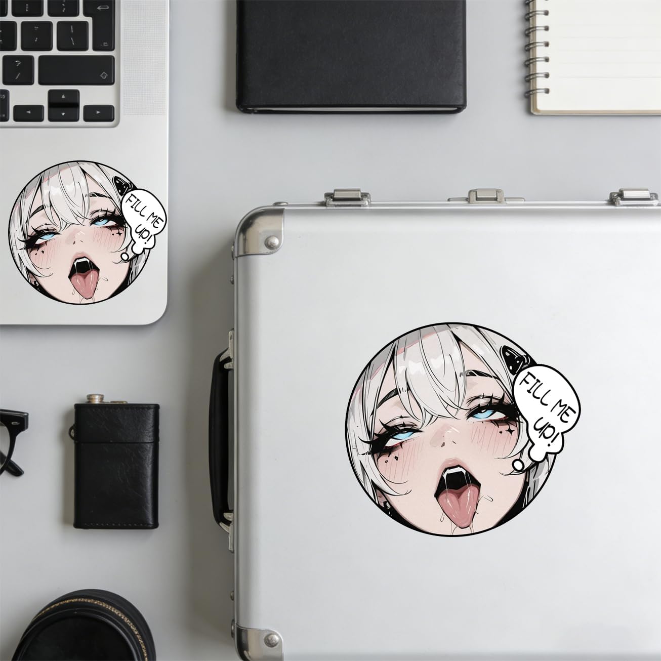 5.1" Beautiful Anime Gothic Girl Fill Me Up Creative Anime Car Decals Helmet Wall Luggage Fridge Bumper Stickers (B)