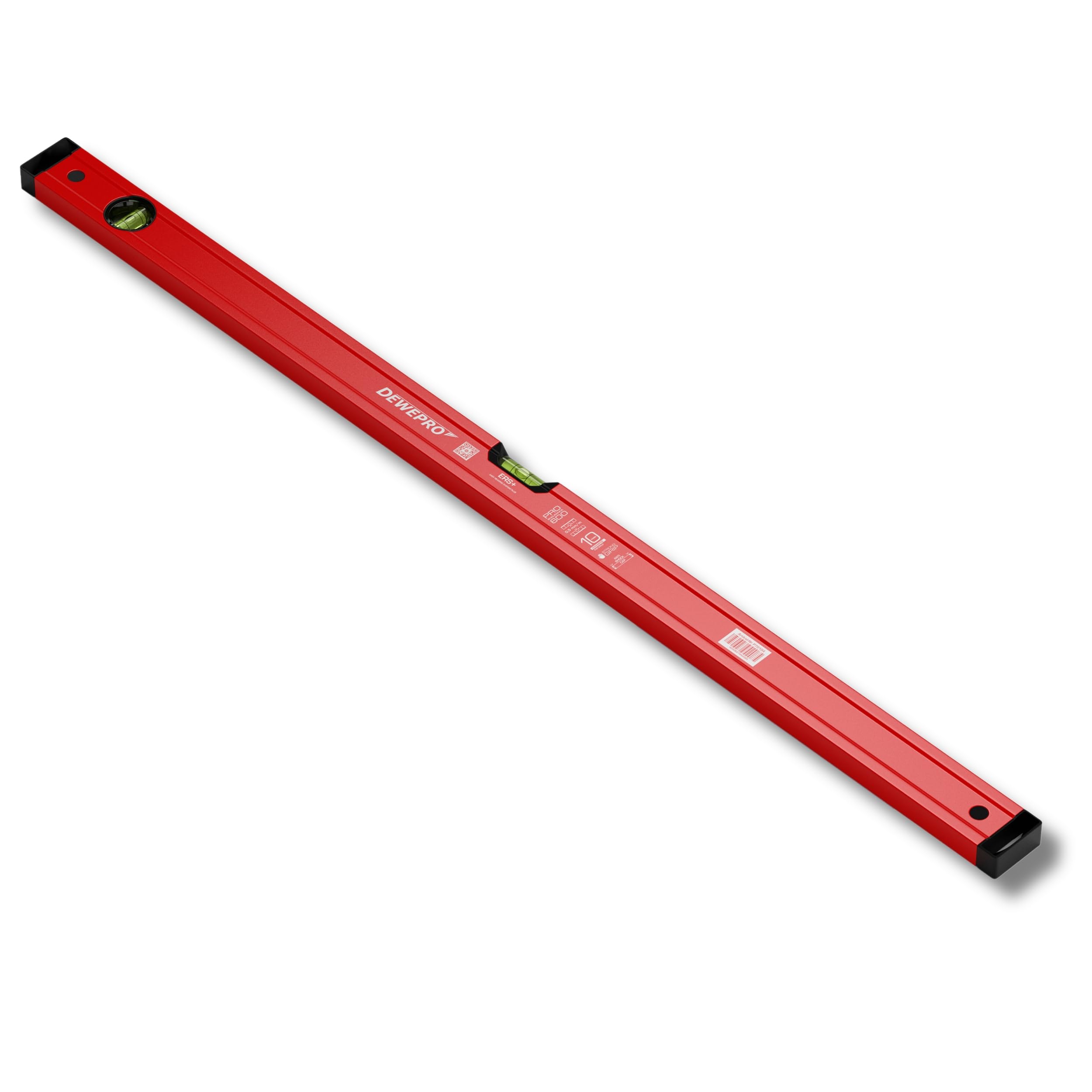 DEWEPRO Profi Wasserwaage Aluminium Rot 200 cm - Messgenauigkeit 0,5 mm/m | Robuste Alu-Wasserwaage mit 2 Blocklibellen, 49 x 22 mm Profil und schlagfesten Endkappen für exaktes Ausrichten.