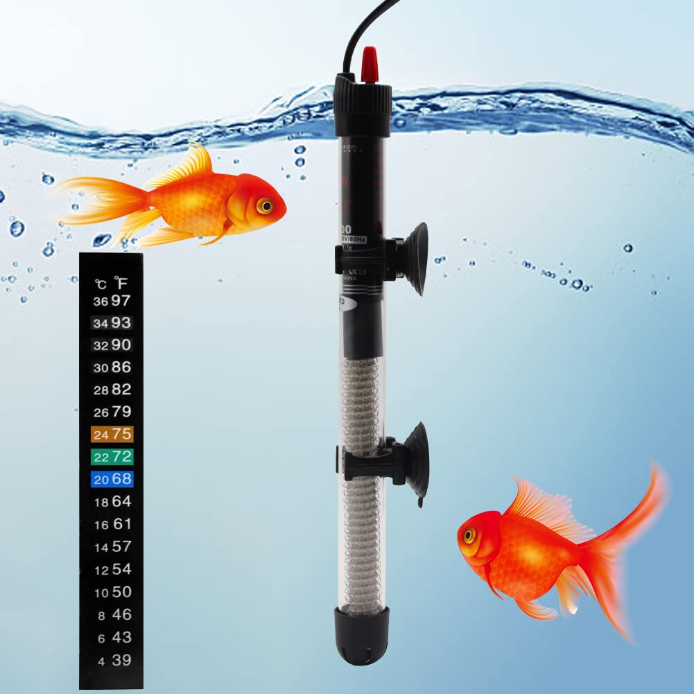 Aquarium-Heizung, 25 W, 50 W, 100 W, 200 W, 300 W, automatische Tauchheizung, Thermostat, Aquariumheizung mit Saugnäpfen, Thermometer, Aufkleber, Tauchheizung (200 W)
