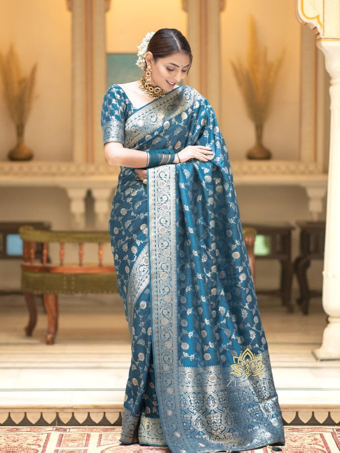 Image of C J Enterprise Women's Pure Kanjivaram Soft Silk Saree Banarasi Style Sarees For Wedding With Blouse Piece (Pari-165)
