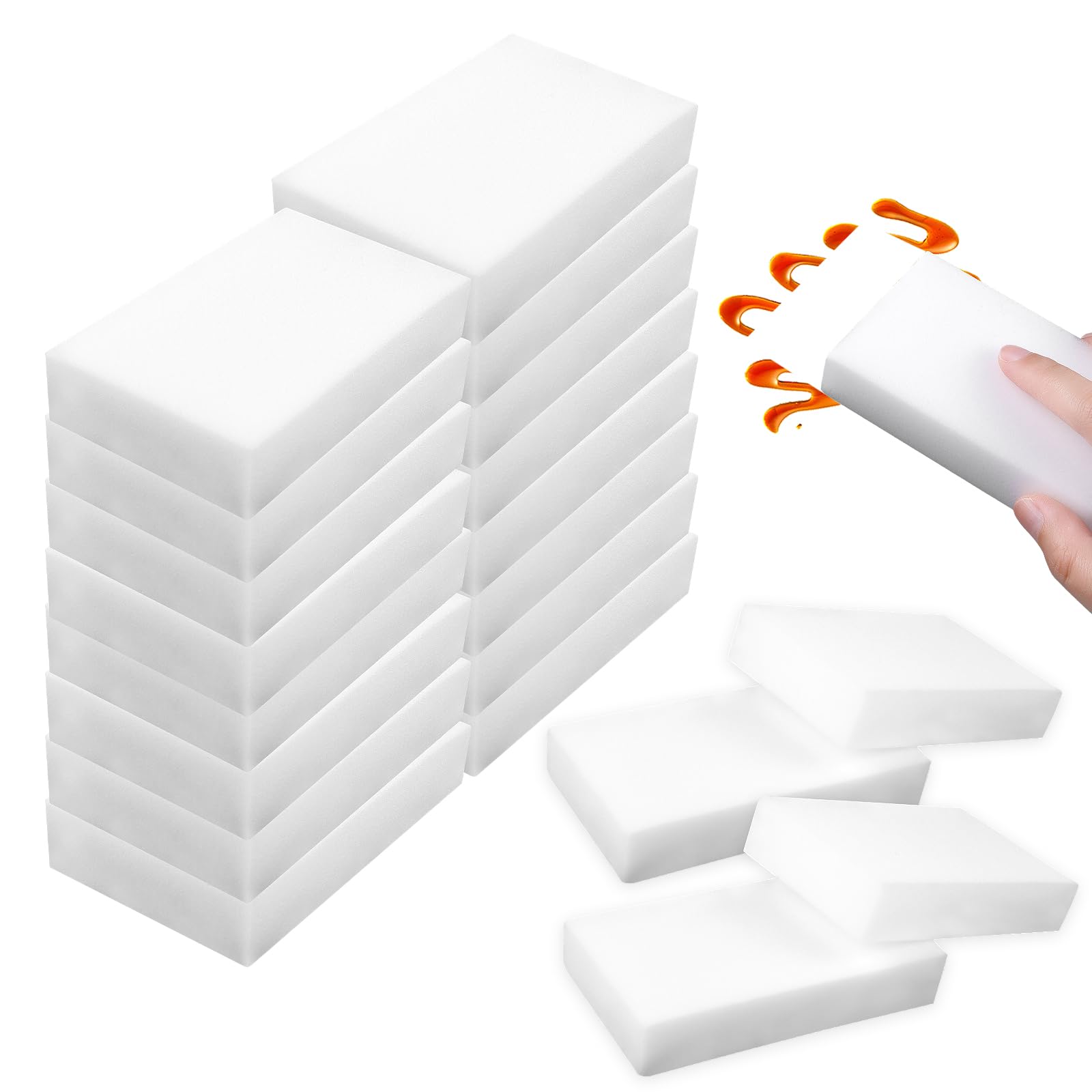 COMNICO 20 Pack Magic Cleaning Sponges Eraser Multi-Functional Bulk Household Cleaning Foam Pads Generic Premium Kitchen Magic Brush Sheet for Dish Furniture Bathroom(White)