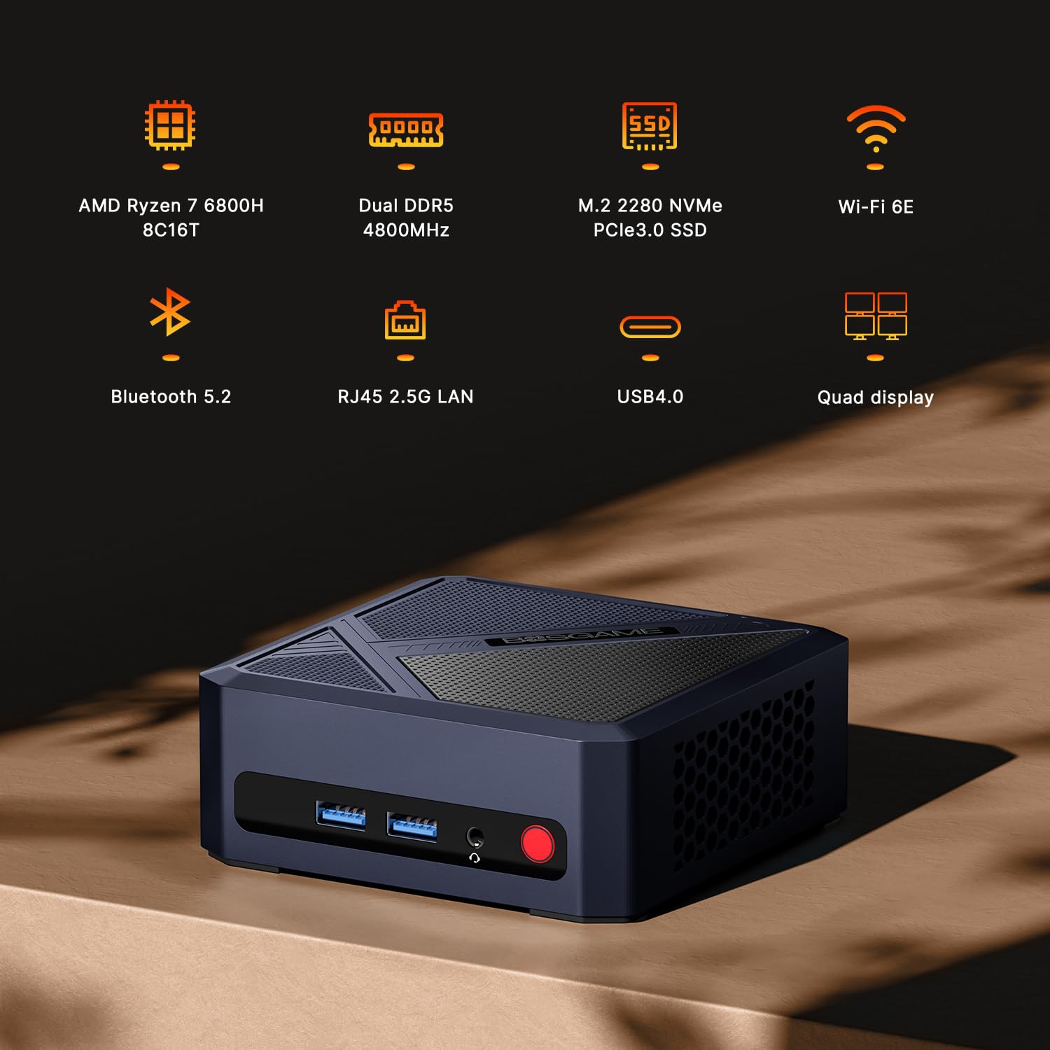 BOSGAME P5 Pro Mini PC AMD Ryzen 7 6800H - Dettaglio